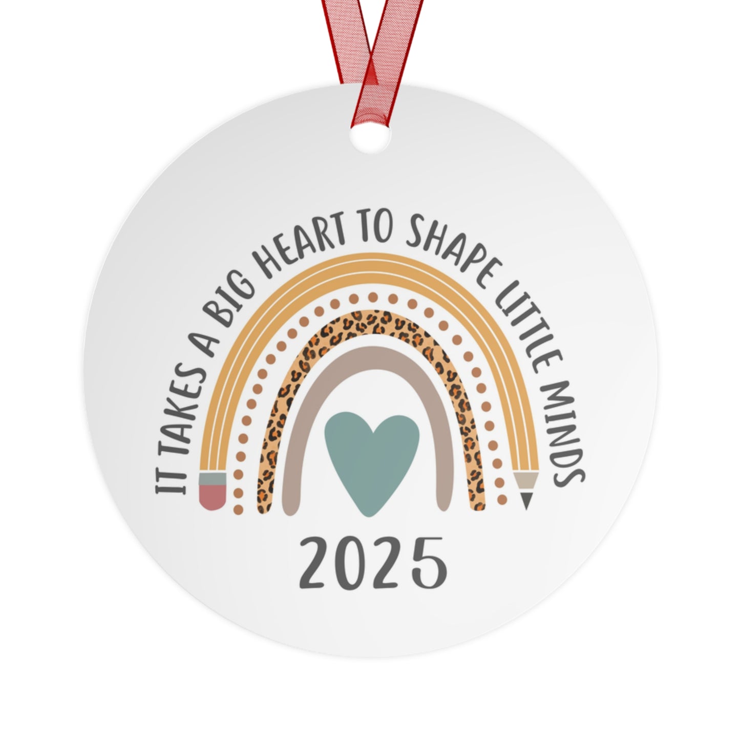 Heartfelt Teacher Ornament, Personalized Metal Keepsake, Back to School Gift, Rainbow Design, Holiday Decoration, 2025 Edition