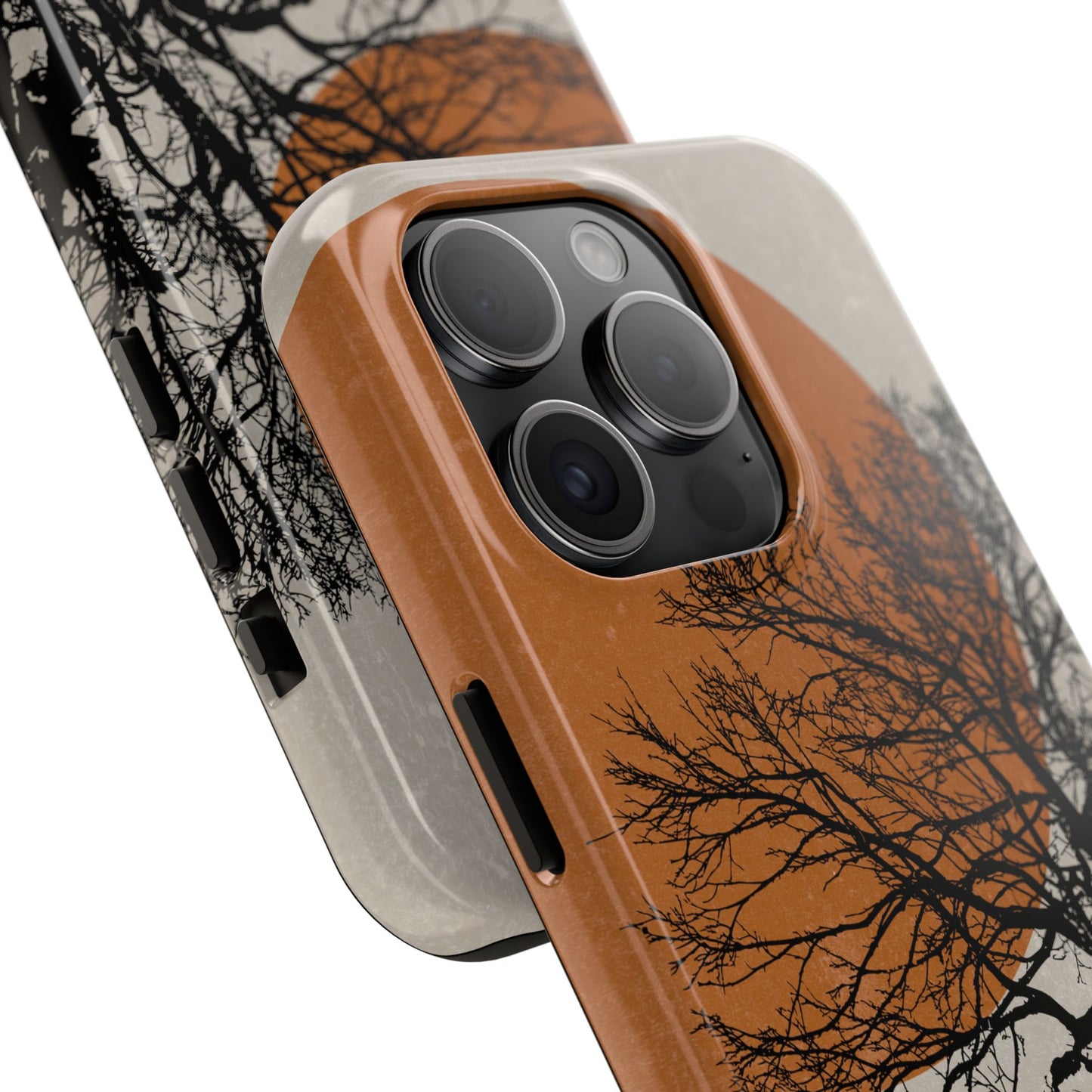 Artistic Tough Phone Case with Tree and Sunset Design