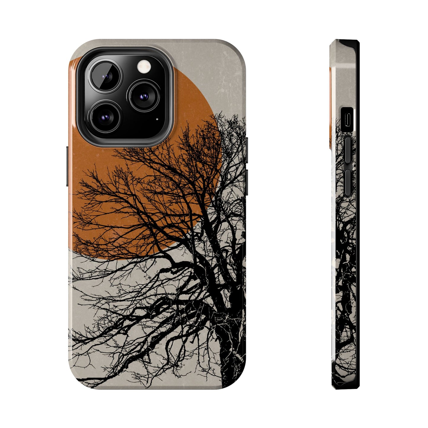 Artistic Tough Phone Case with Tree and Sunset Design