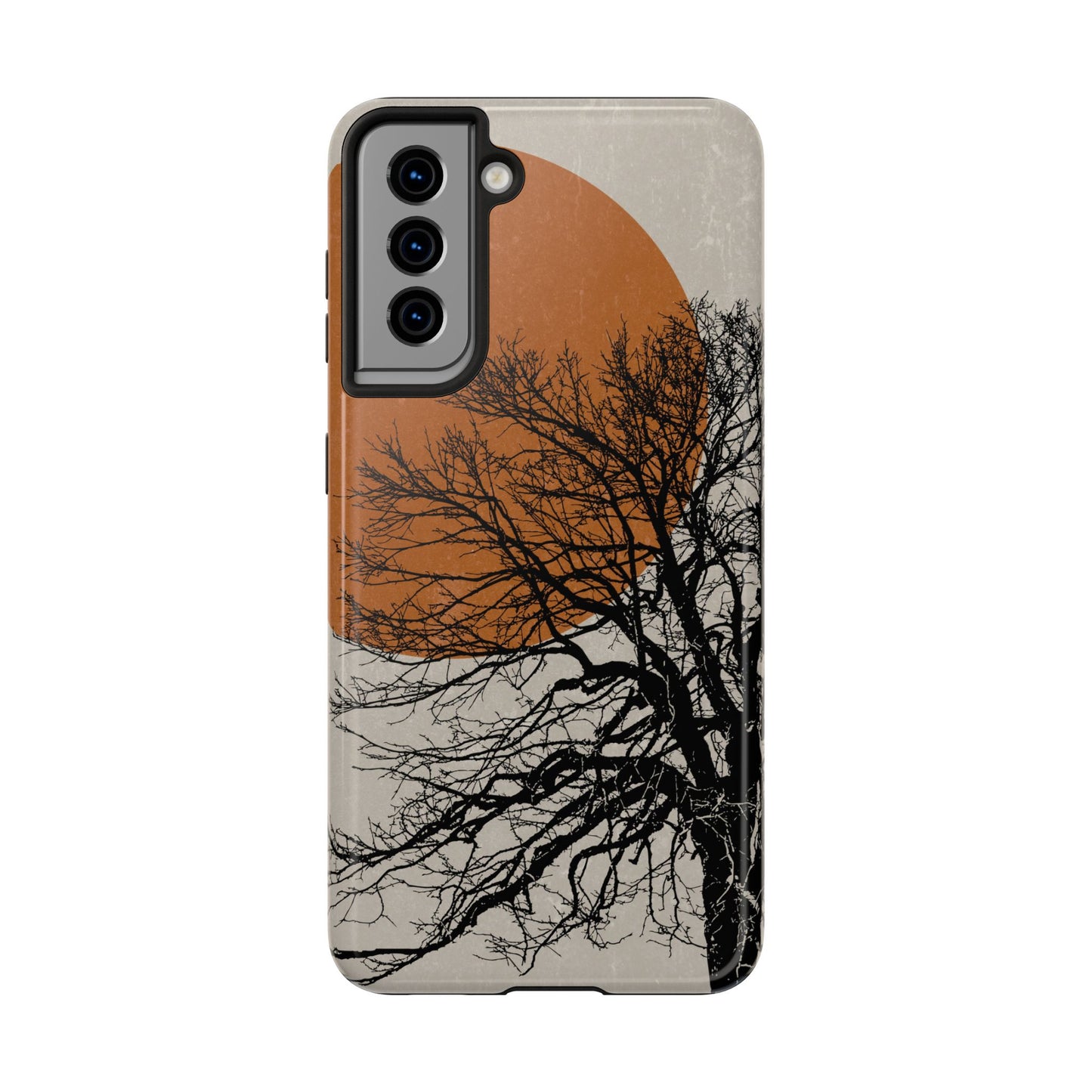 Artistic Tough Phone Case with Tree and Sunset Design