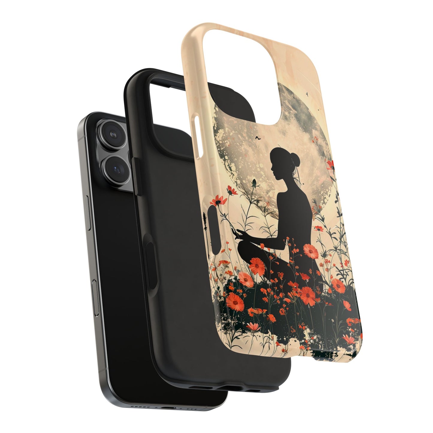 Meditative Vibe Tough Phone Case - Floral Silhouette Design