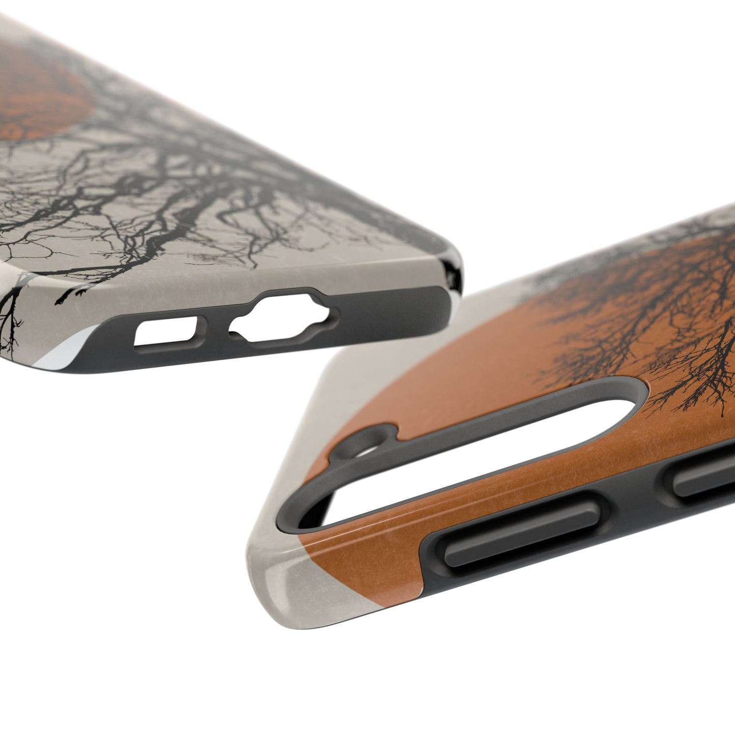 Artistic Tough Phone Case with Tree and Sunset Design