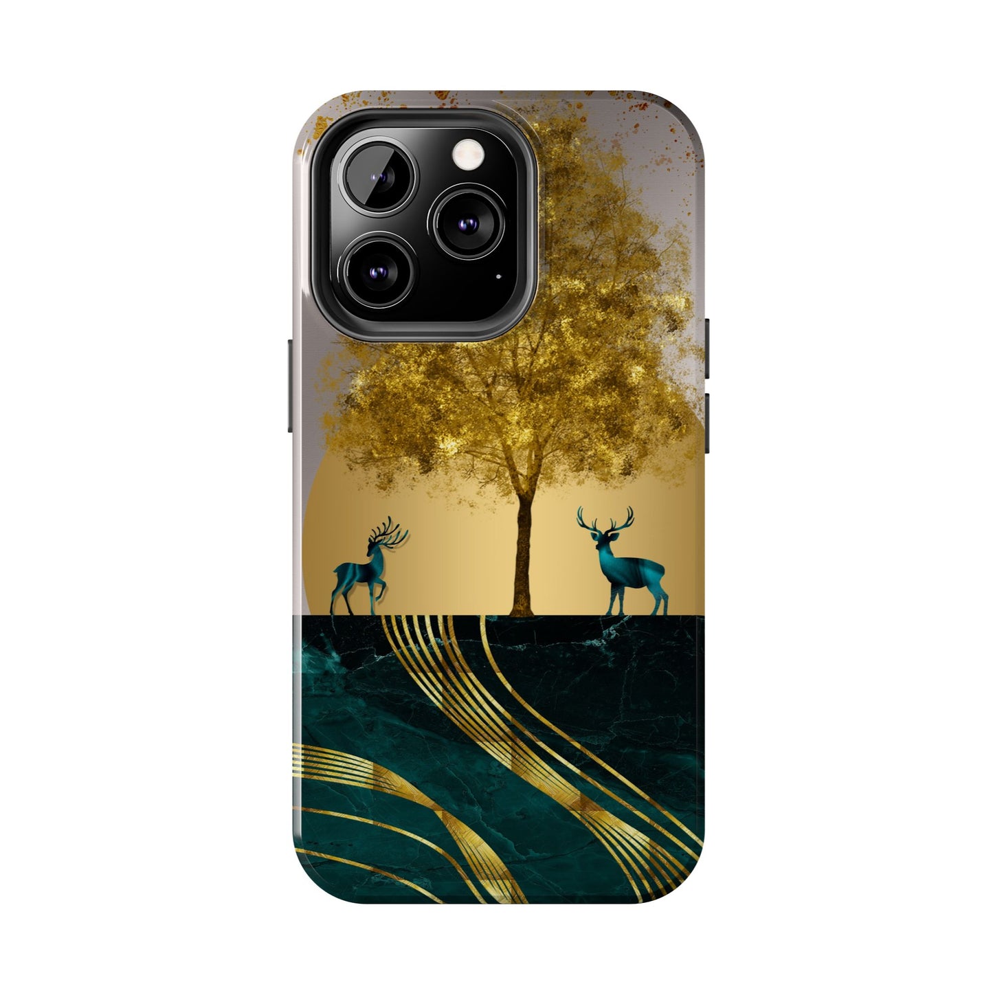 Elegant Wilderness Tough Phone Case - Golden Tree & Deer Design