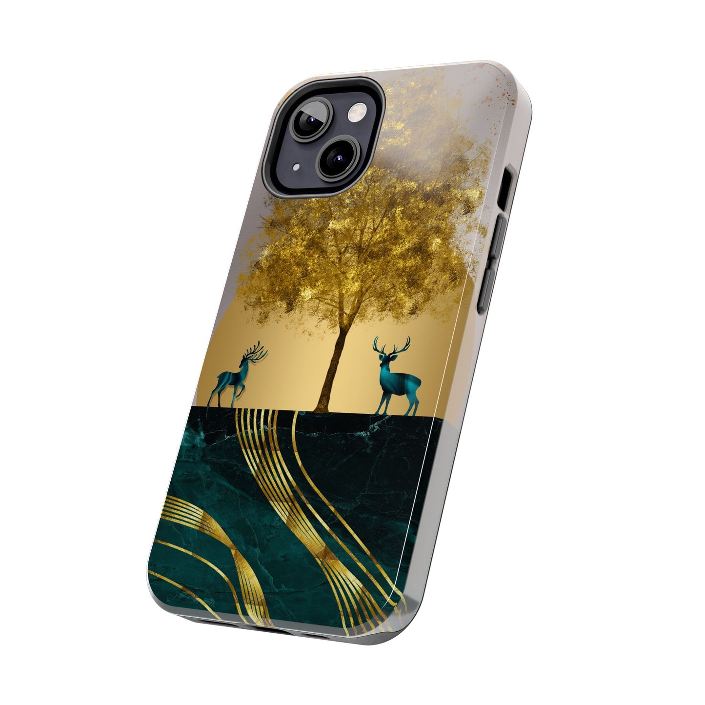 Elegant Wilderness Tough Phone Case - Golden Tree & Deer Design