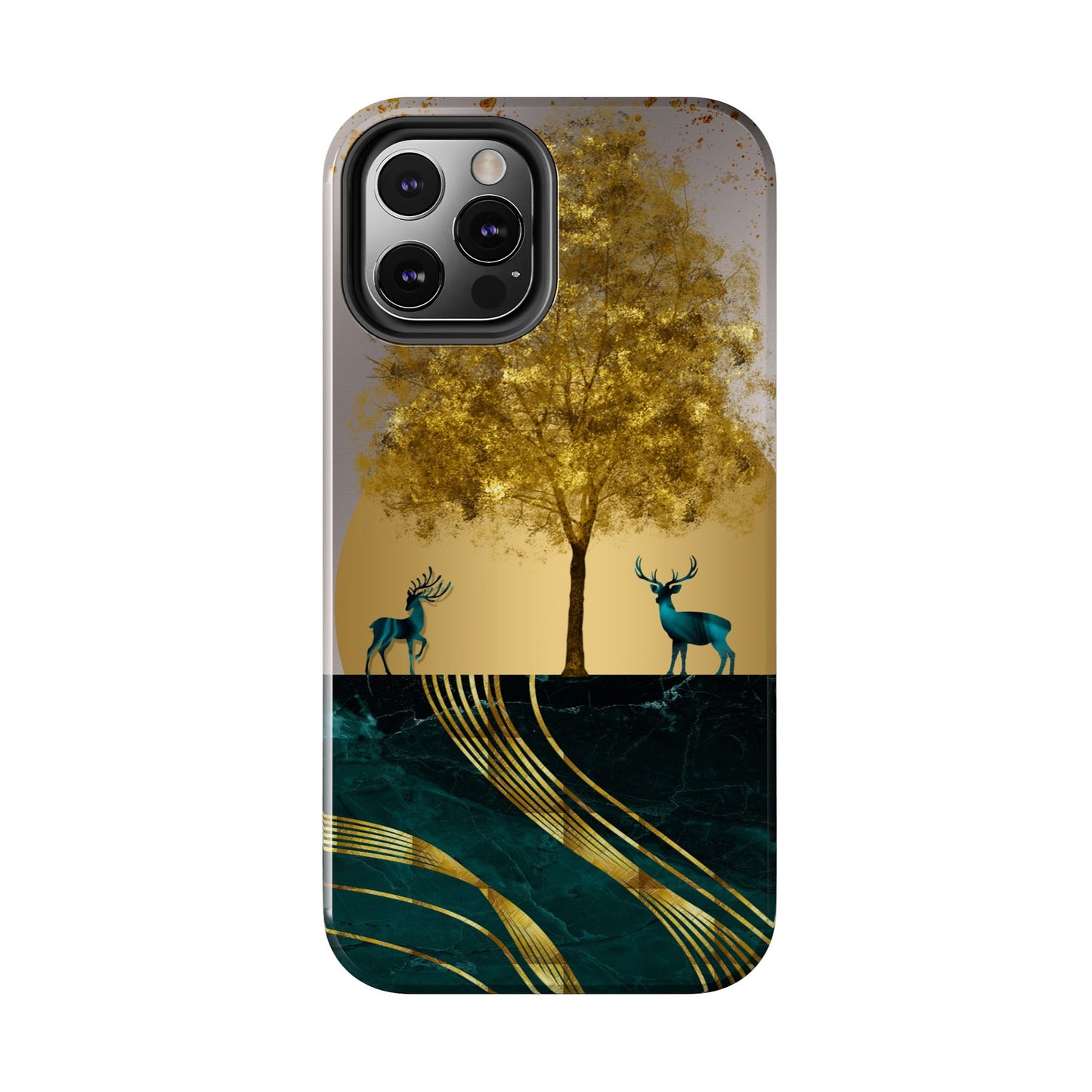 Elegant Wilderness Tough Phone Case - Golden Tree & Deer Design