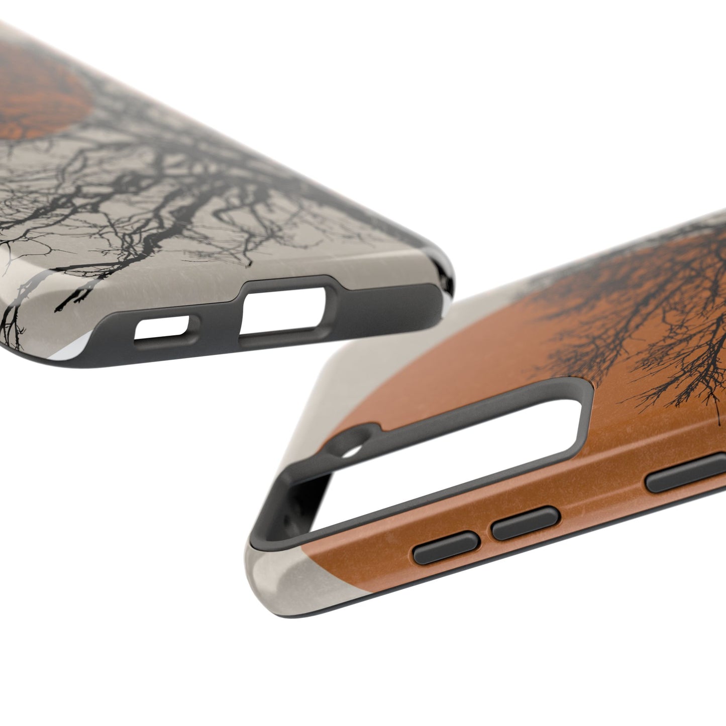 Artistic Tough Phone Case with Tree and Sunset Design
