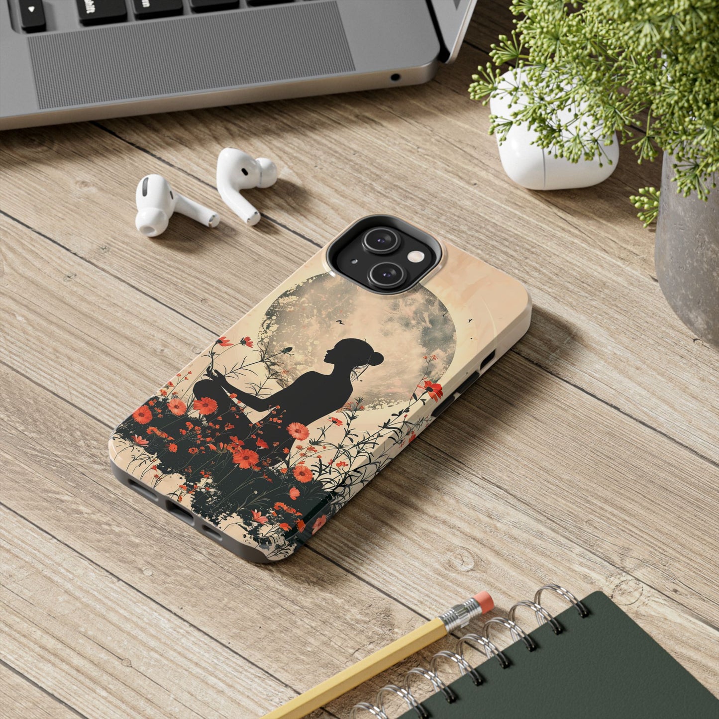 Meditative Vibe Tough Phone Case - Floral Silhouette Design