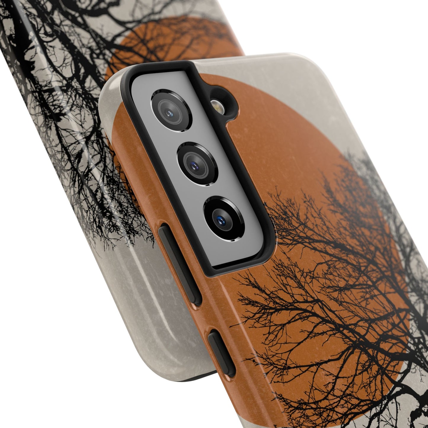 Artistic Tough Phone Case with Tree and Sunset Design
