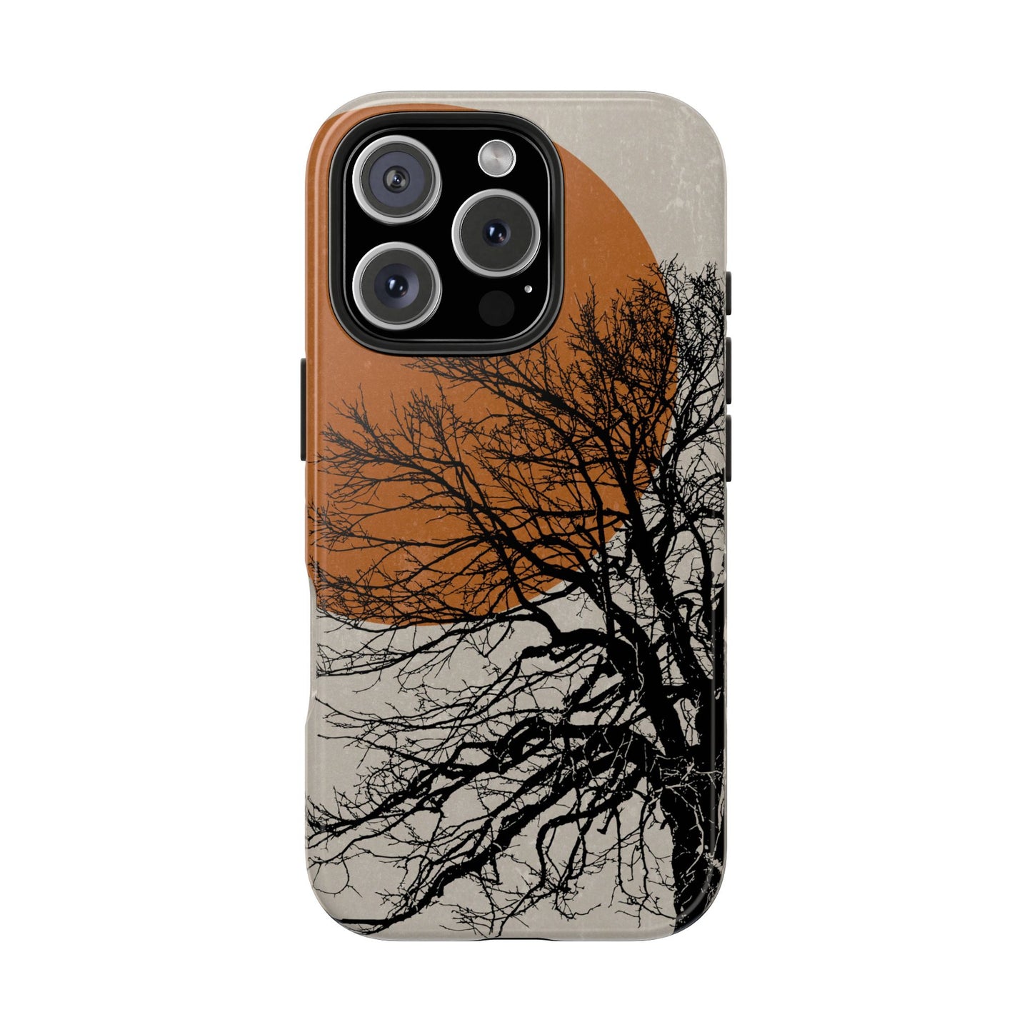 Artistic Tough Phone Case with Tree and Sunset Design