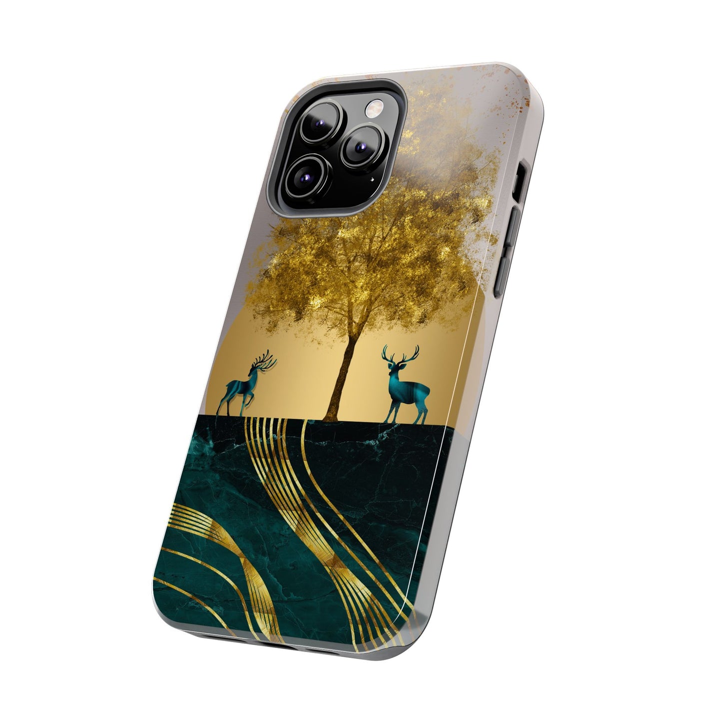 Elegant Wilderness Tough Phone Case - Golden Tree & Deer Design