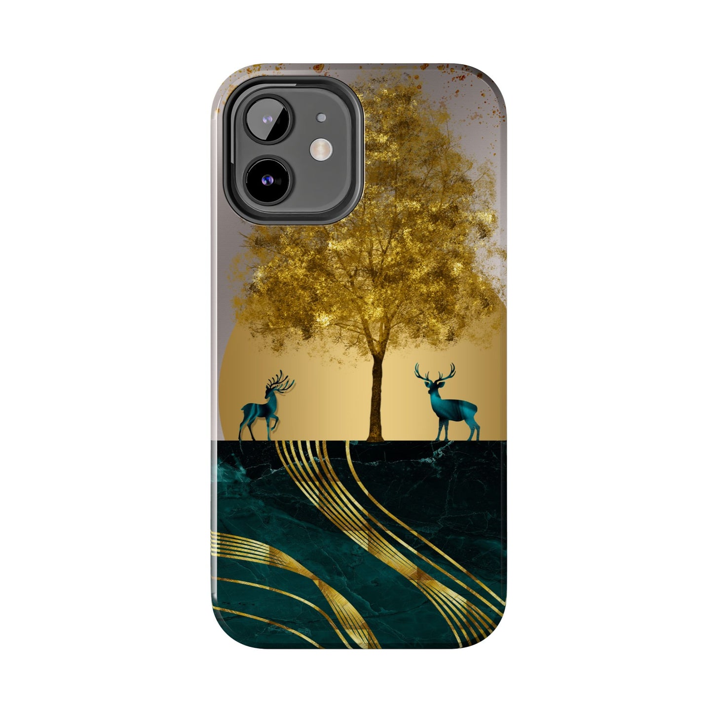 Elegant Wilderness Tough Phone Case - Golden Tree & Deer Design