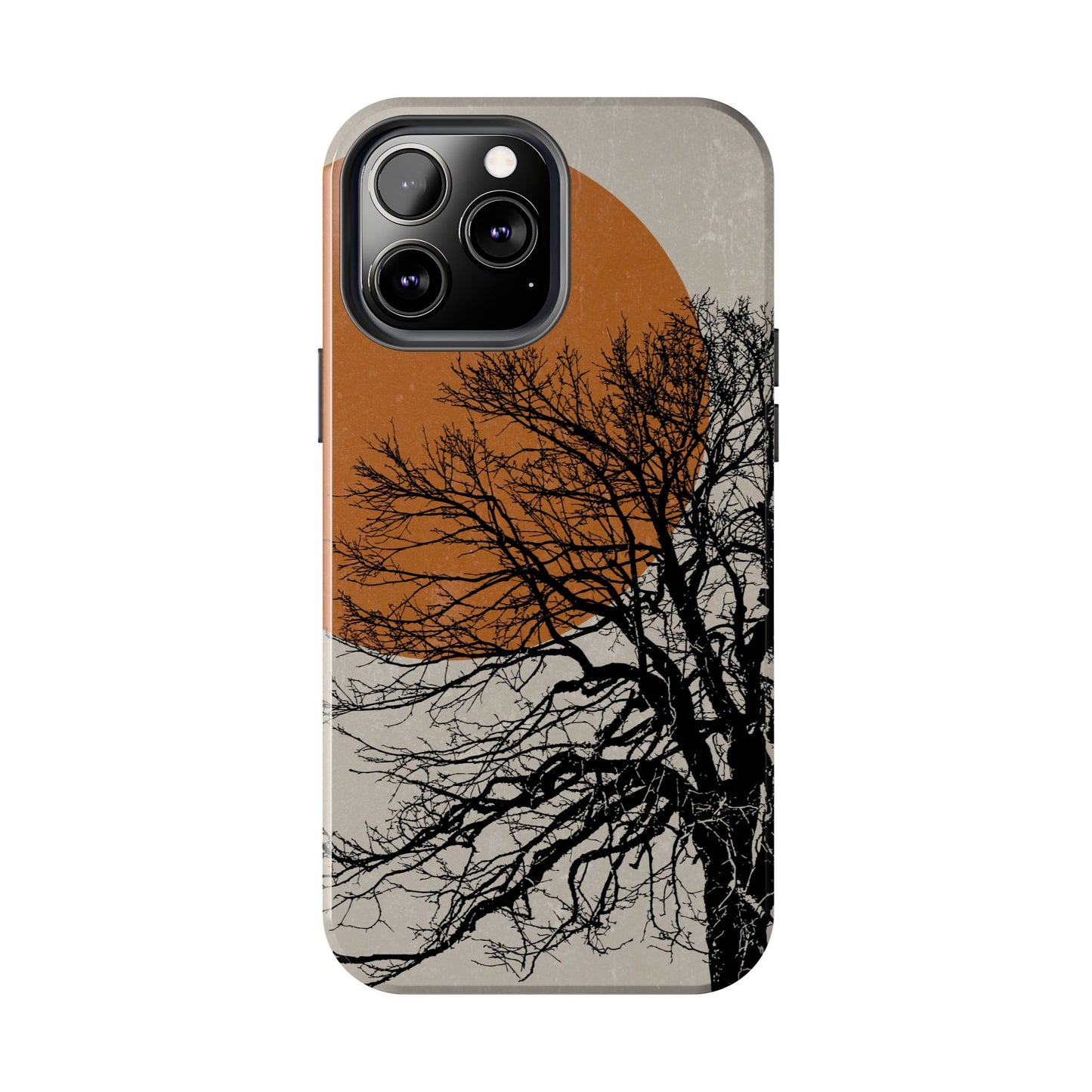 Artistic Tough Phone Case with Tree and Sunset Design