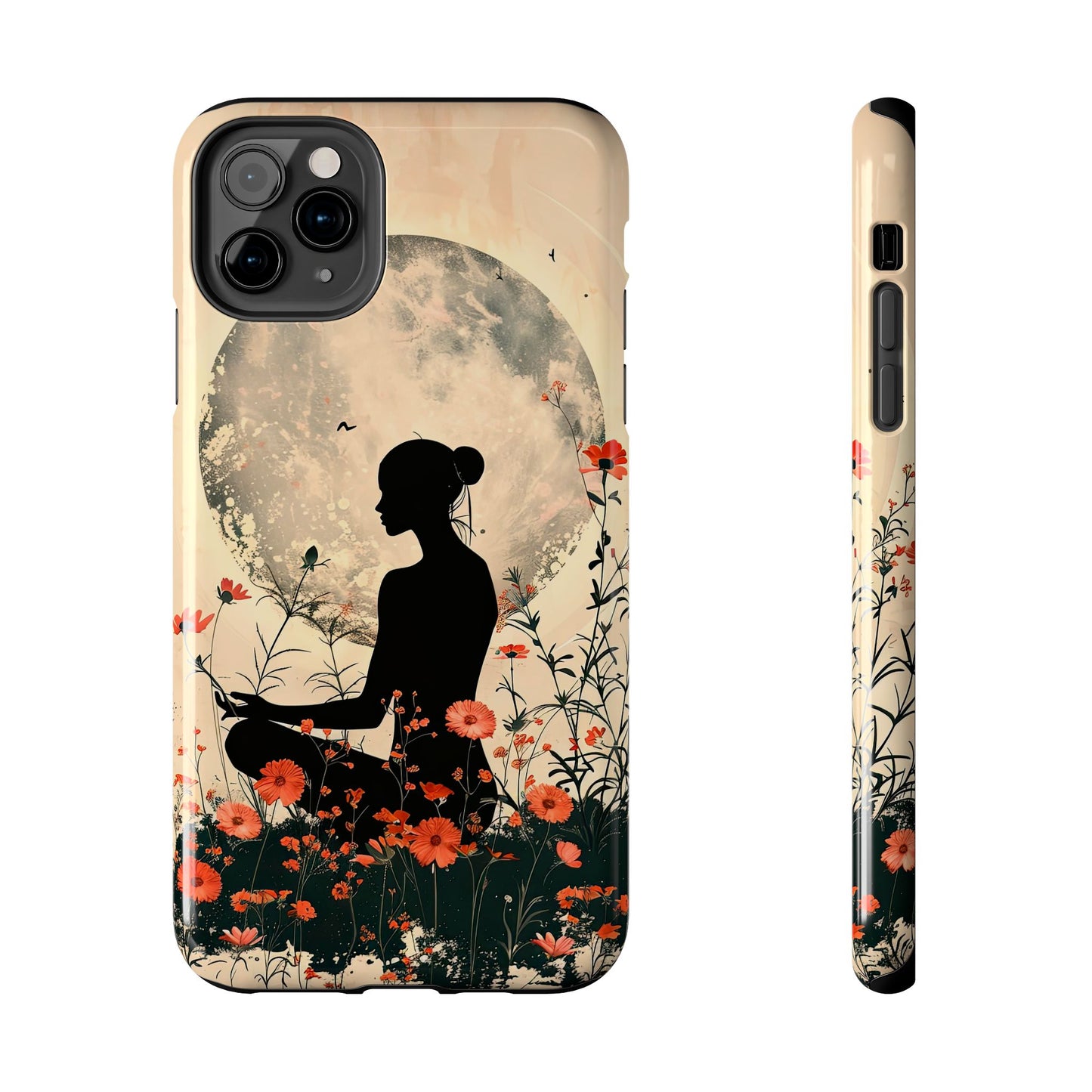 Meditative Vibe Tough Phone Case - Floral Silhouette Design