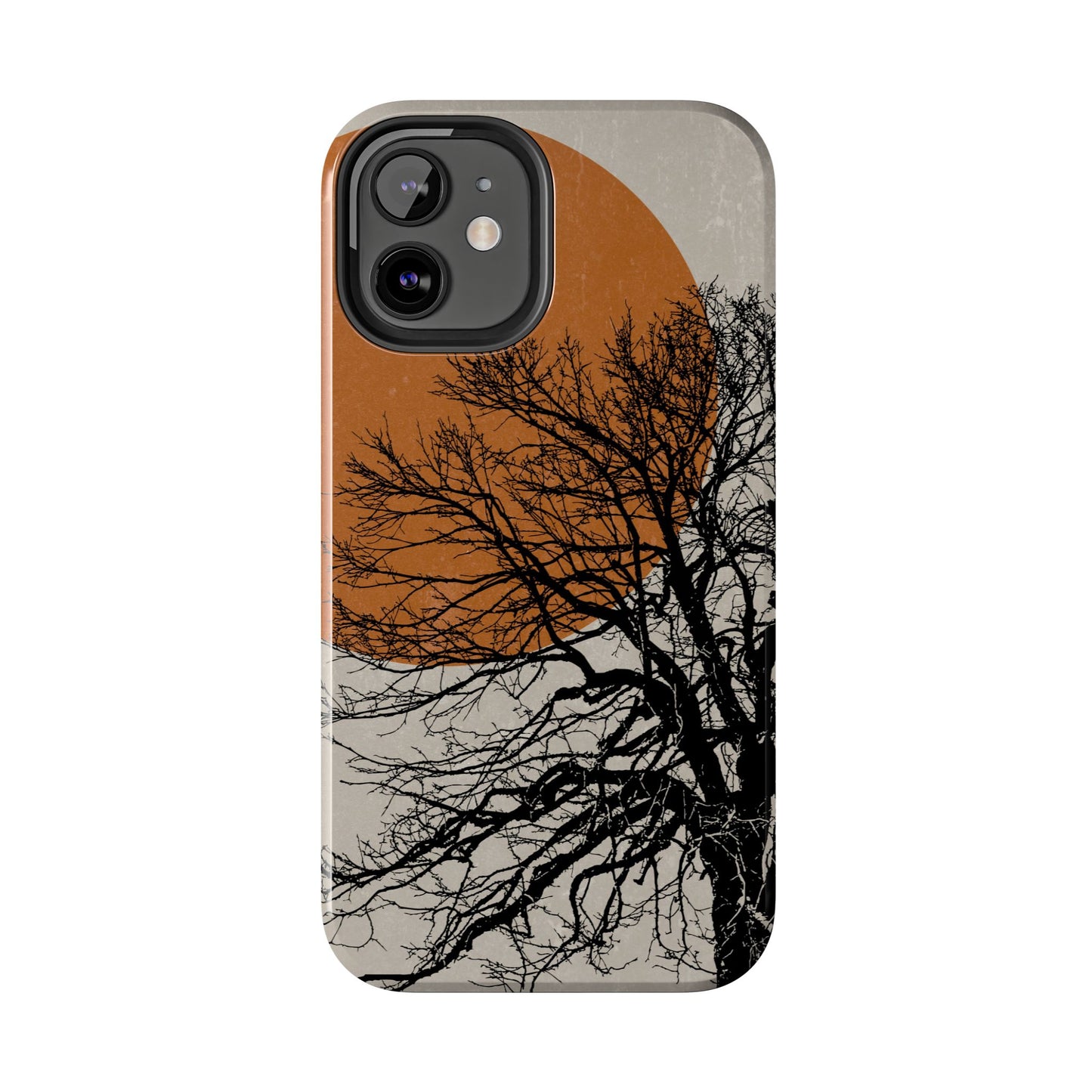 Artistic Tough Phone Case with Tree and Sunset Design