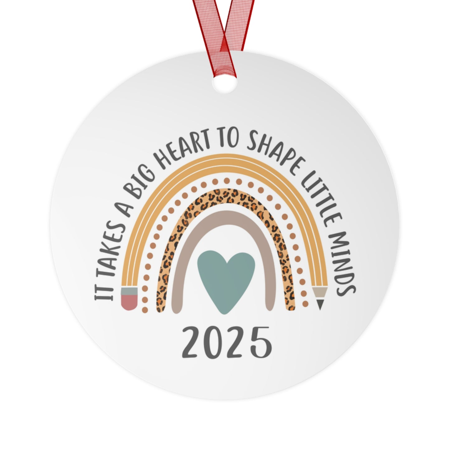 Heartfelt Teacher Ornament, Personalized Metal Keepsake, Back to School Gift, Rainbow Design, Holiday Decoration, 2025 Edition