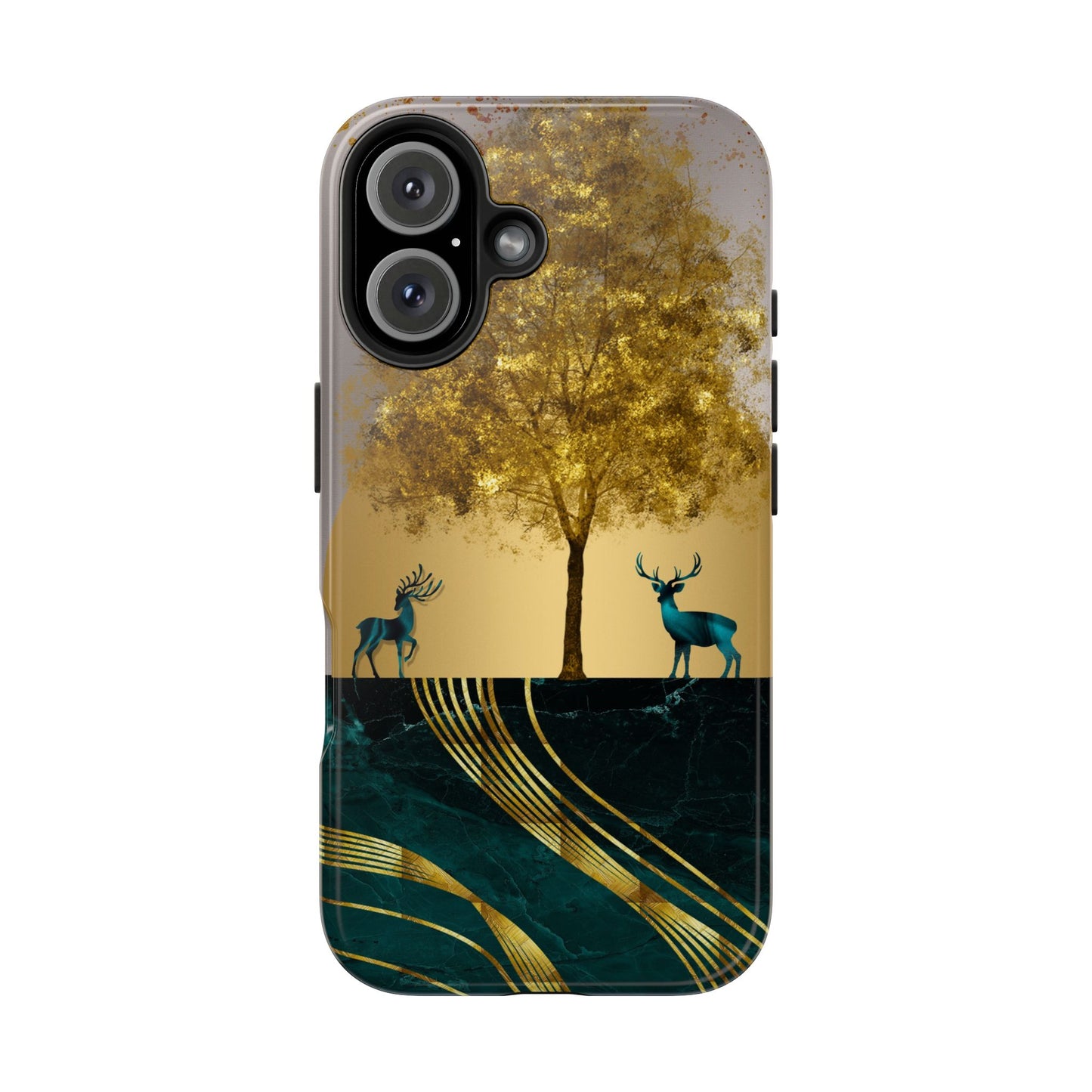 Elegant Wilderness Tough Phone Case - Golden Tree & Deer Design