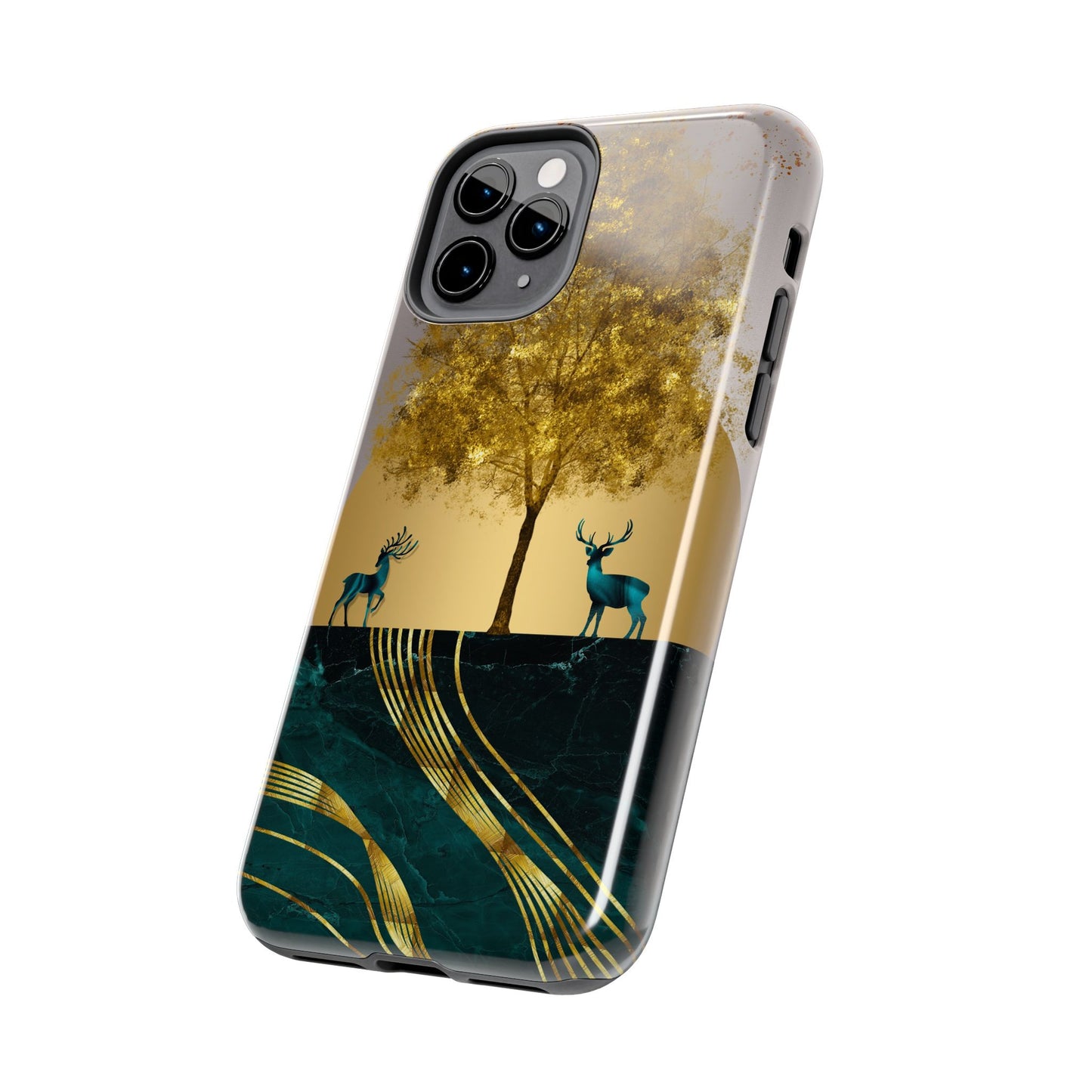 Elegant Wilderness Tough Phone Case - Golden Tree & Deer Design
