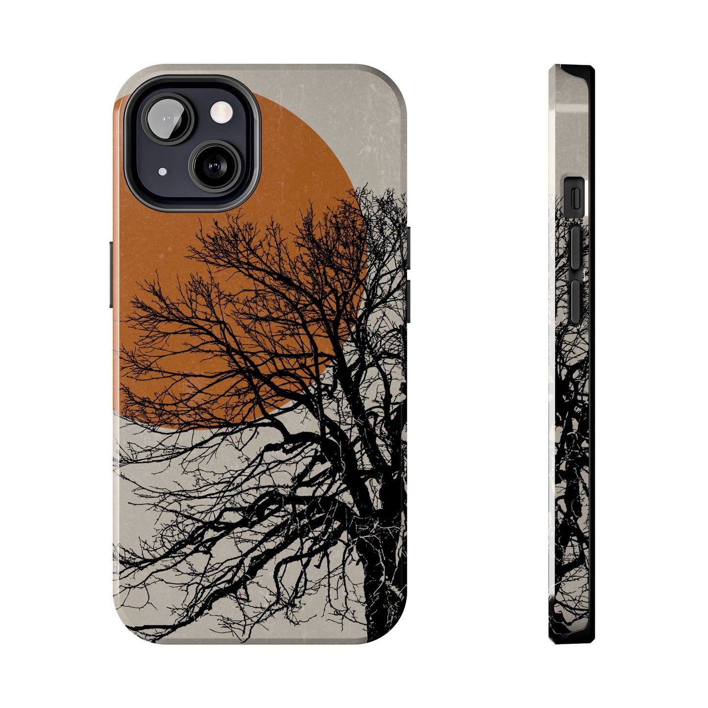 Artistic Tough Phone Case with Tree and Sunset Design