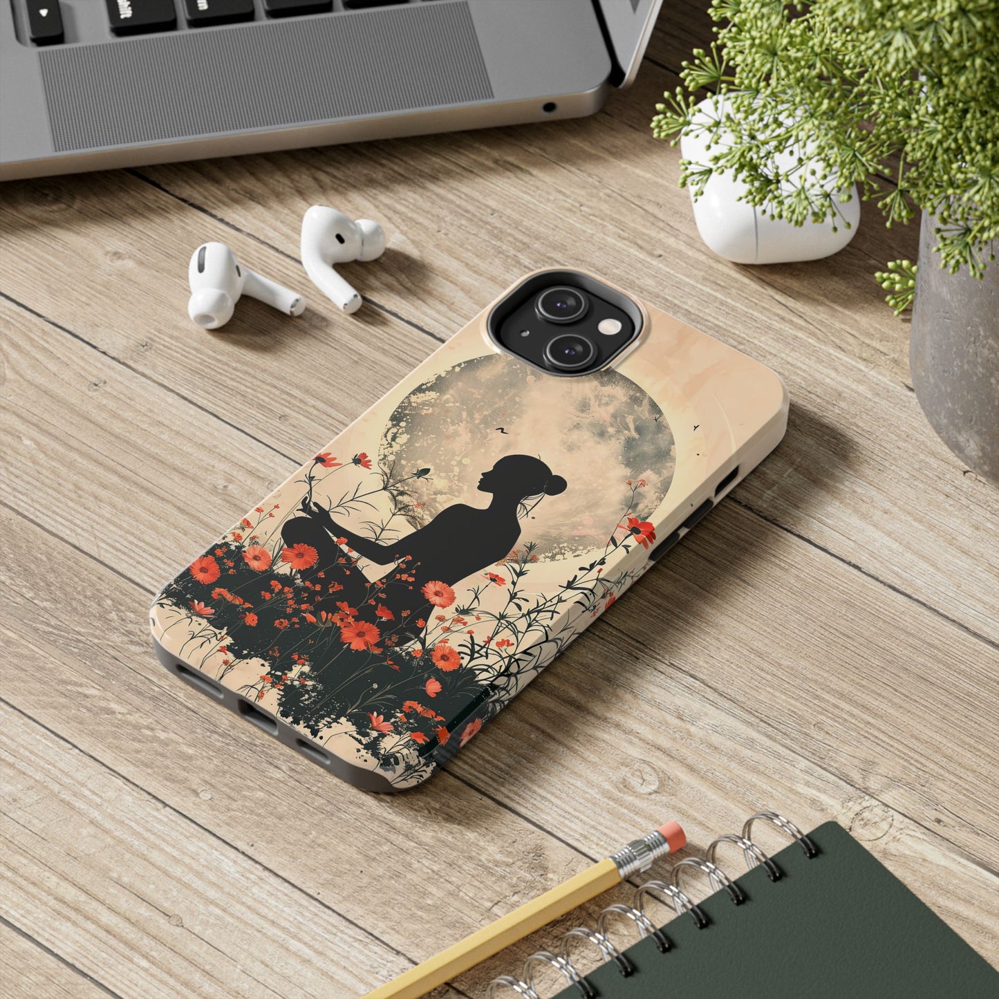 Meditative Vibe Tough Phone Case - Floral Silhouette Design