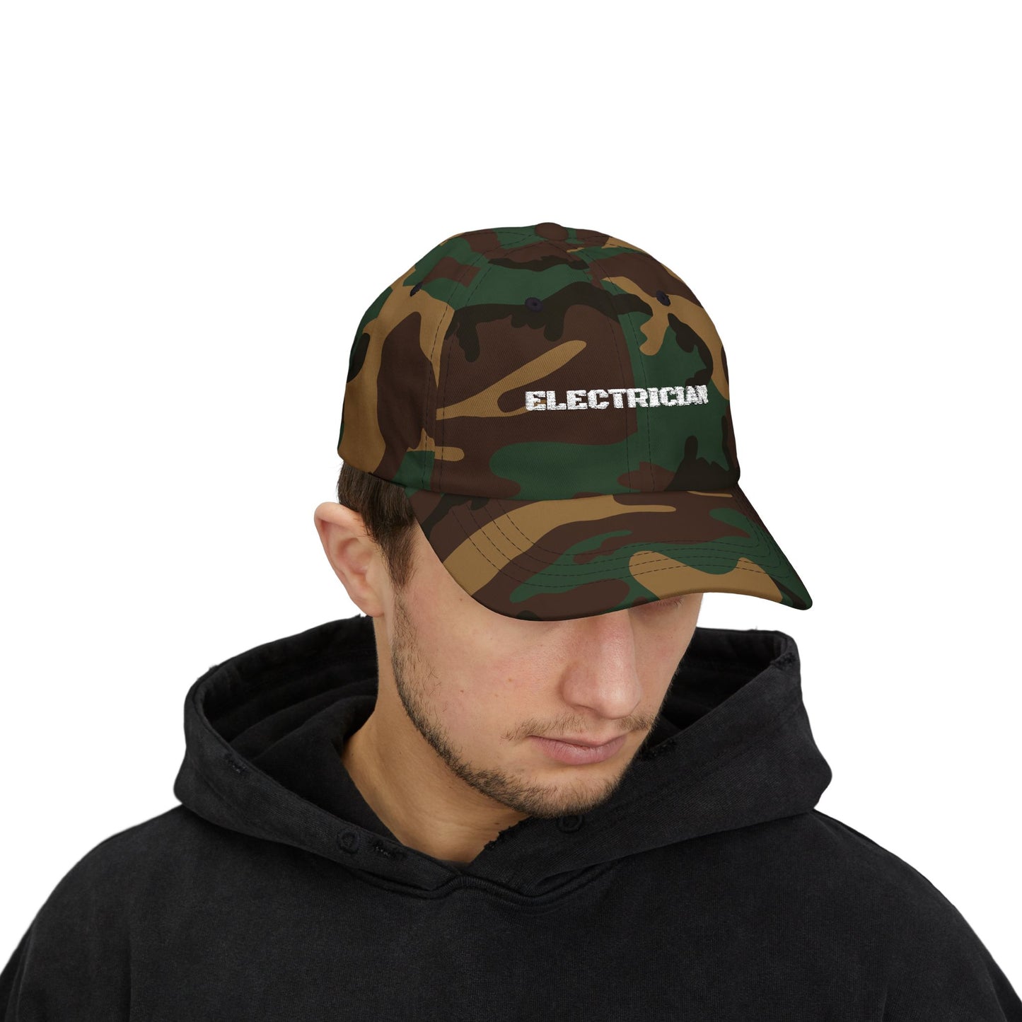 Camouflage Electrician Dad Cap, Gift for Electricians, Casual Hat for Dads, Unique Father's Day Gift, Outdoor Cap