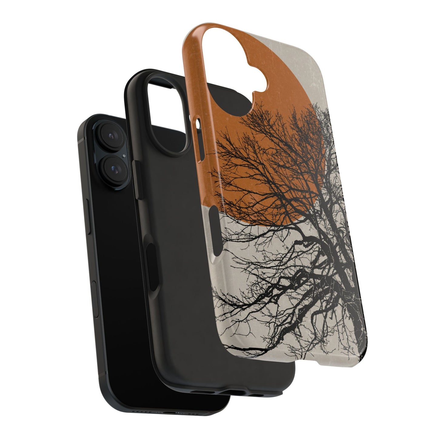 Artistic Tough Phone Case with Tree and Sunset Design