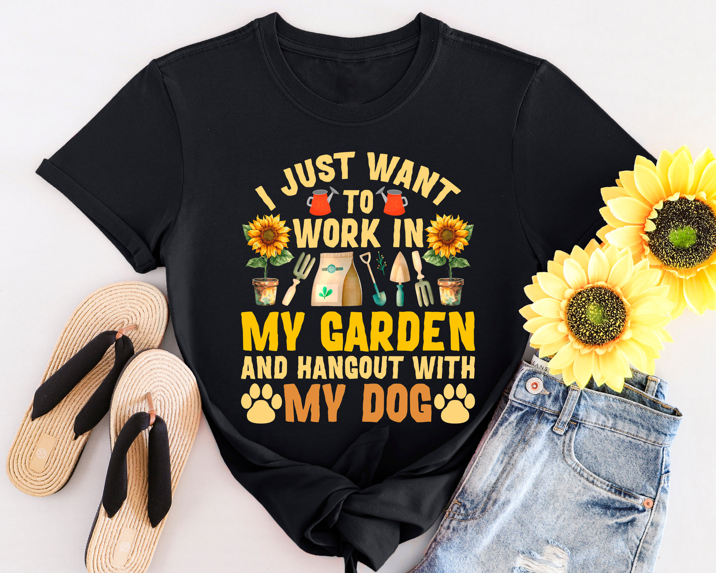Gardening & Dog Lover Unisex T-Shirt - 'I Just Want to Work in My Garden and Hangout with My Dog'
