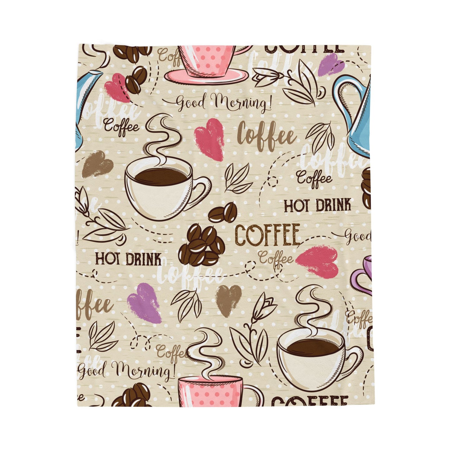 Coffee Lover's Velveteen Plush Blanket - Cozy Morning Hot Drink Design