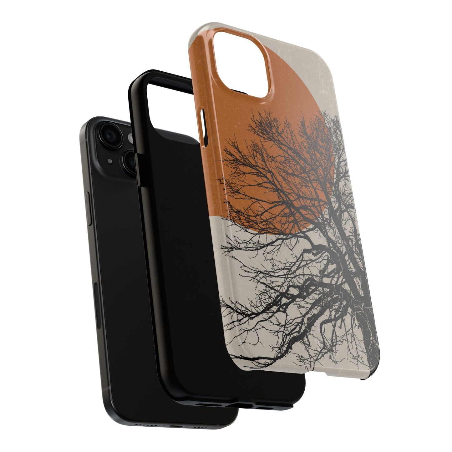 Artistic Tough Phone Case with Tree and Sunset Design