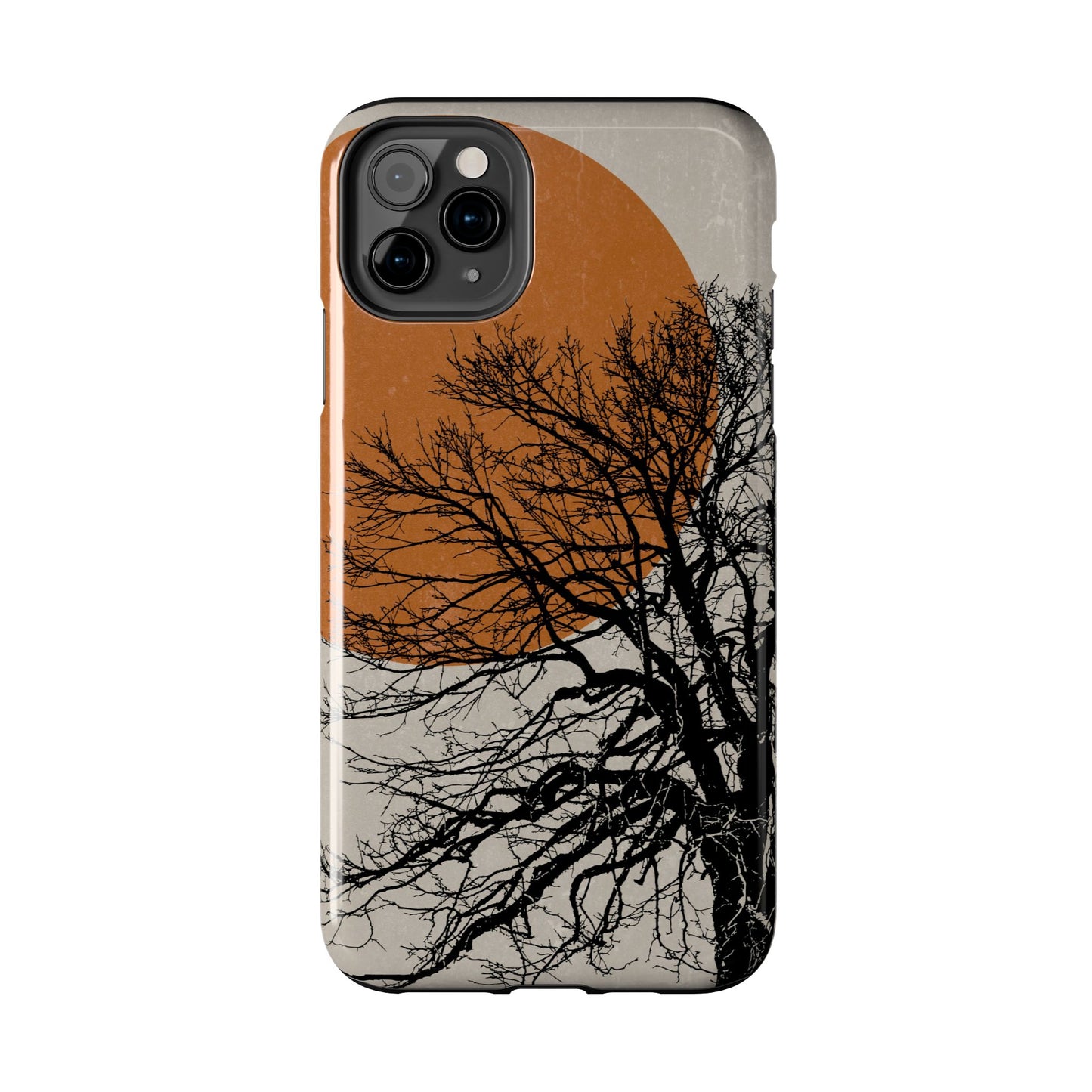 Artistic Tough Phone Case with Tree and Sunset Design