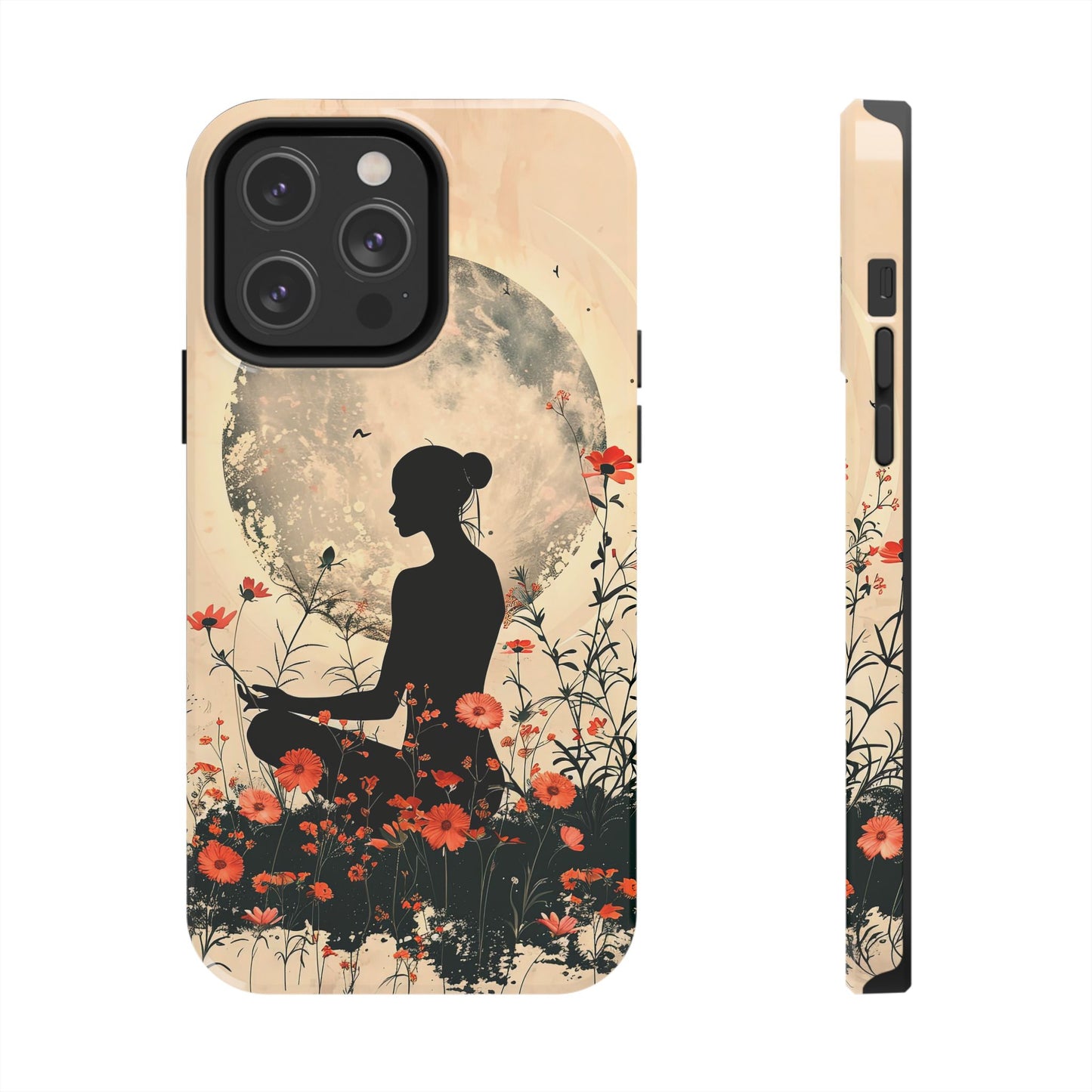 Meditative Vibe Tough Phone Case - Floral Silhouette Design