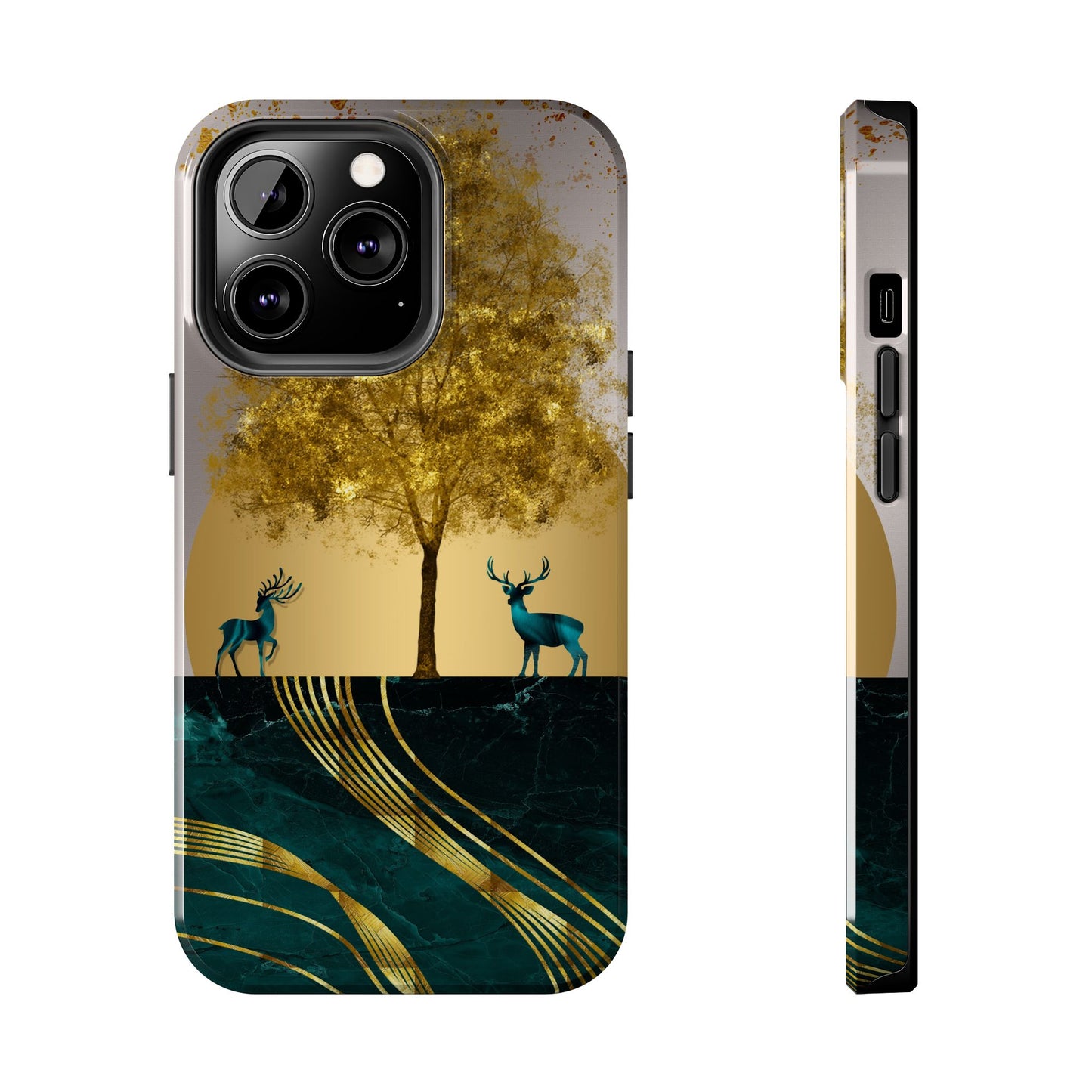 Elegant Wilderness Tough Phone Case - Golden Tree & Deer Design
