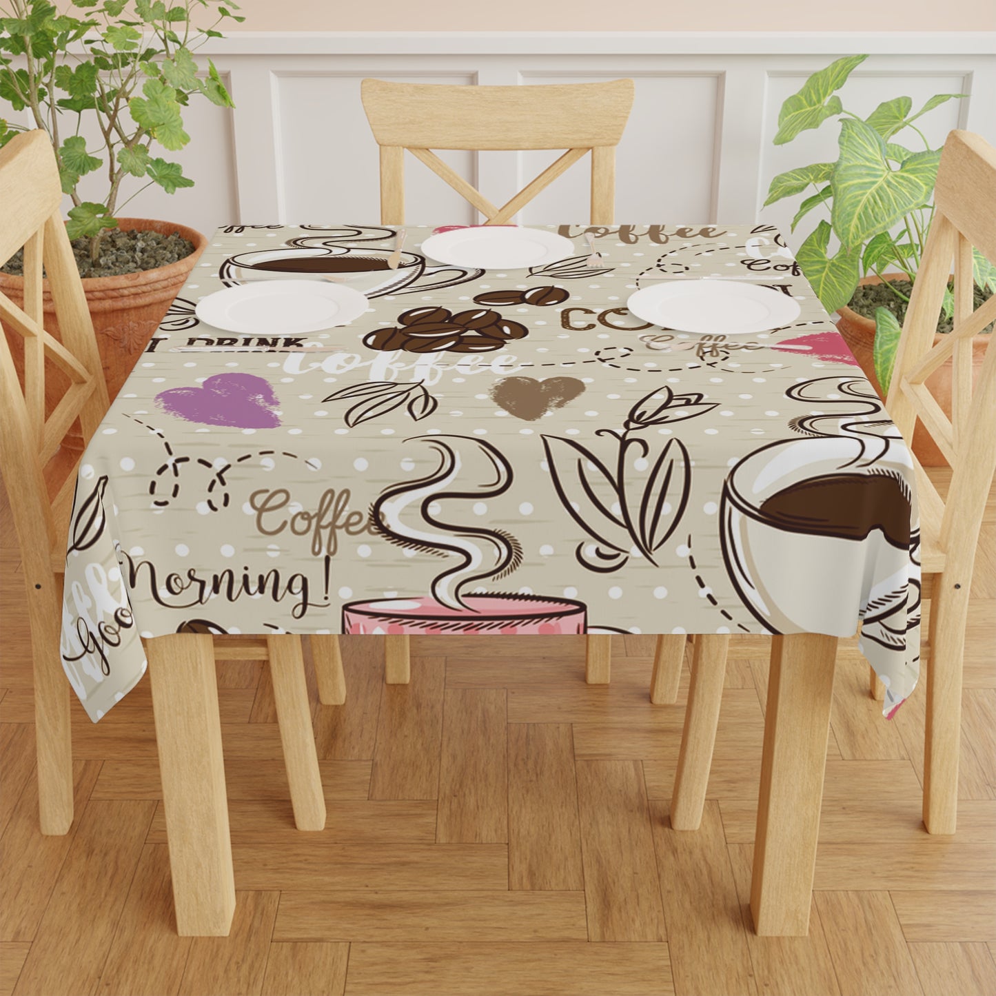 Coffee-Themed Tablecloth, Cozy Dining Decor, Kitchen Table Cover, Gift for Coffee Lovers, Cute Coffee Party Accessory