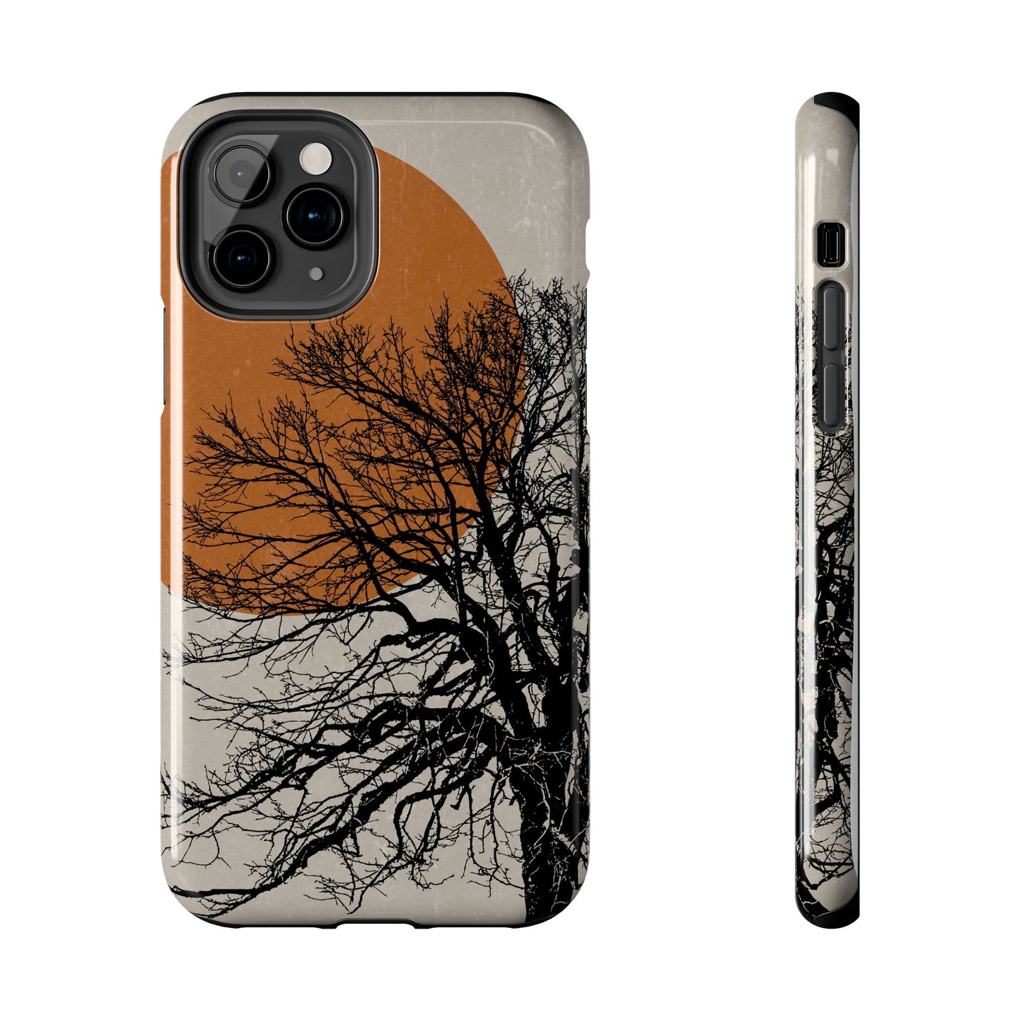 Artistic Tough Phone Case with Tree and Sunset Design