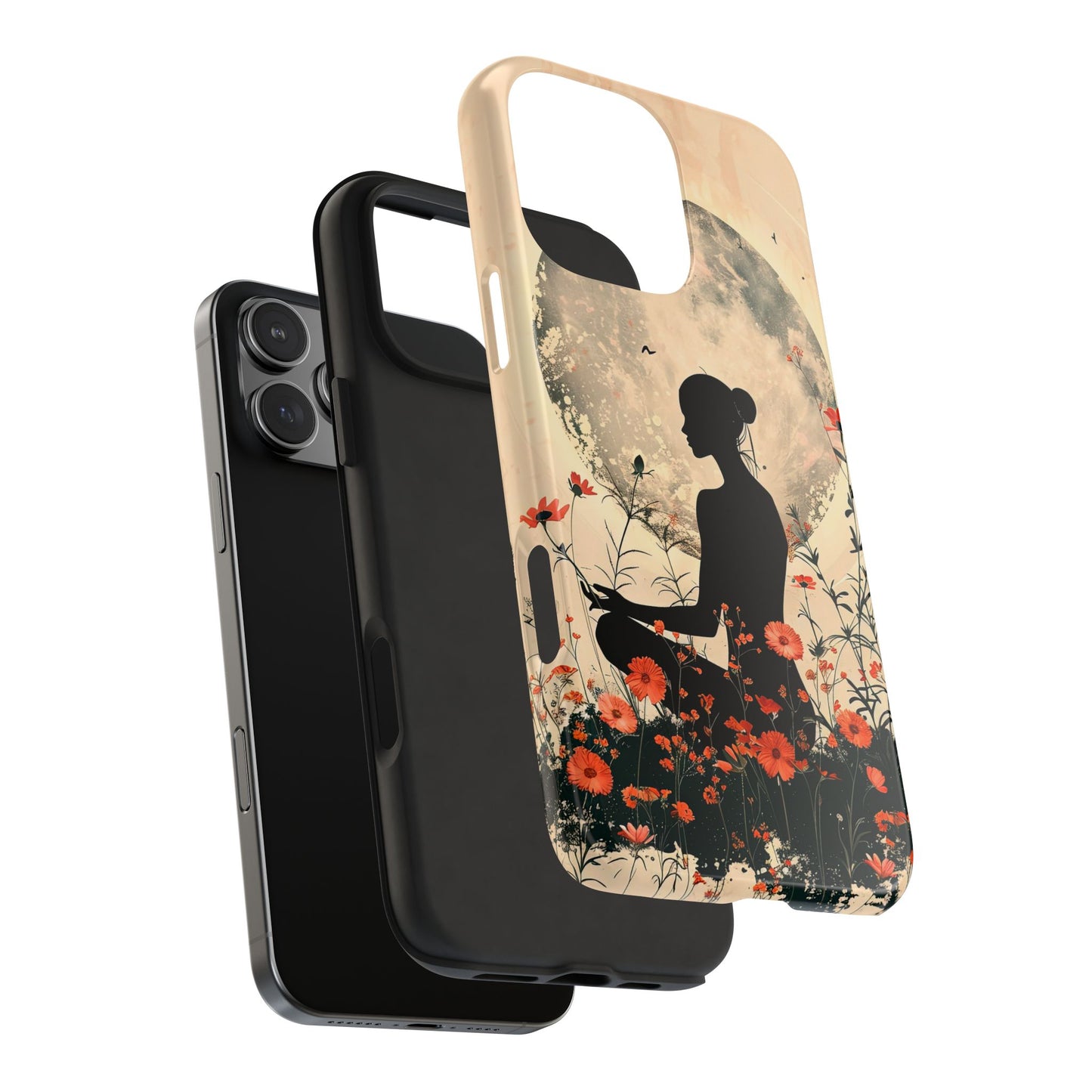 Meditative Vibe Tough Phone Case - Floral Silhouette Design