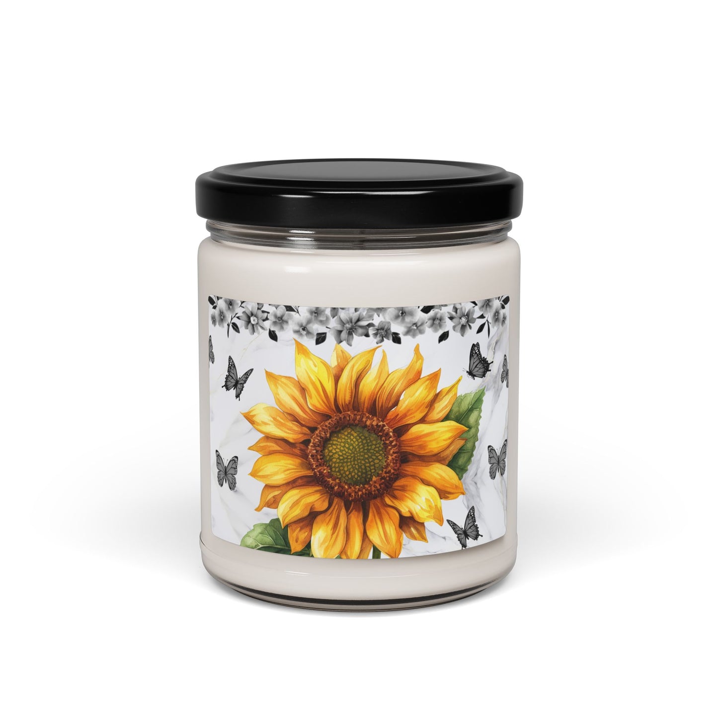 Sunflower & Butterfly Scented Soy Candle – 9oz Relaxation Gift for Home Décor