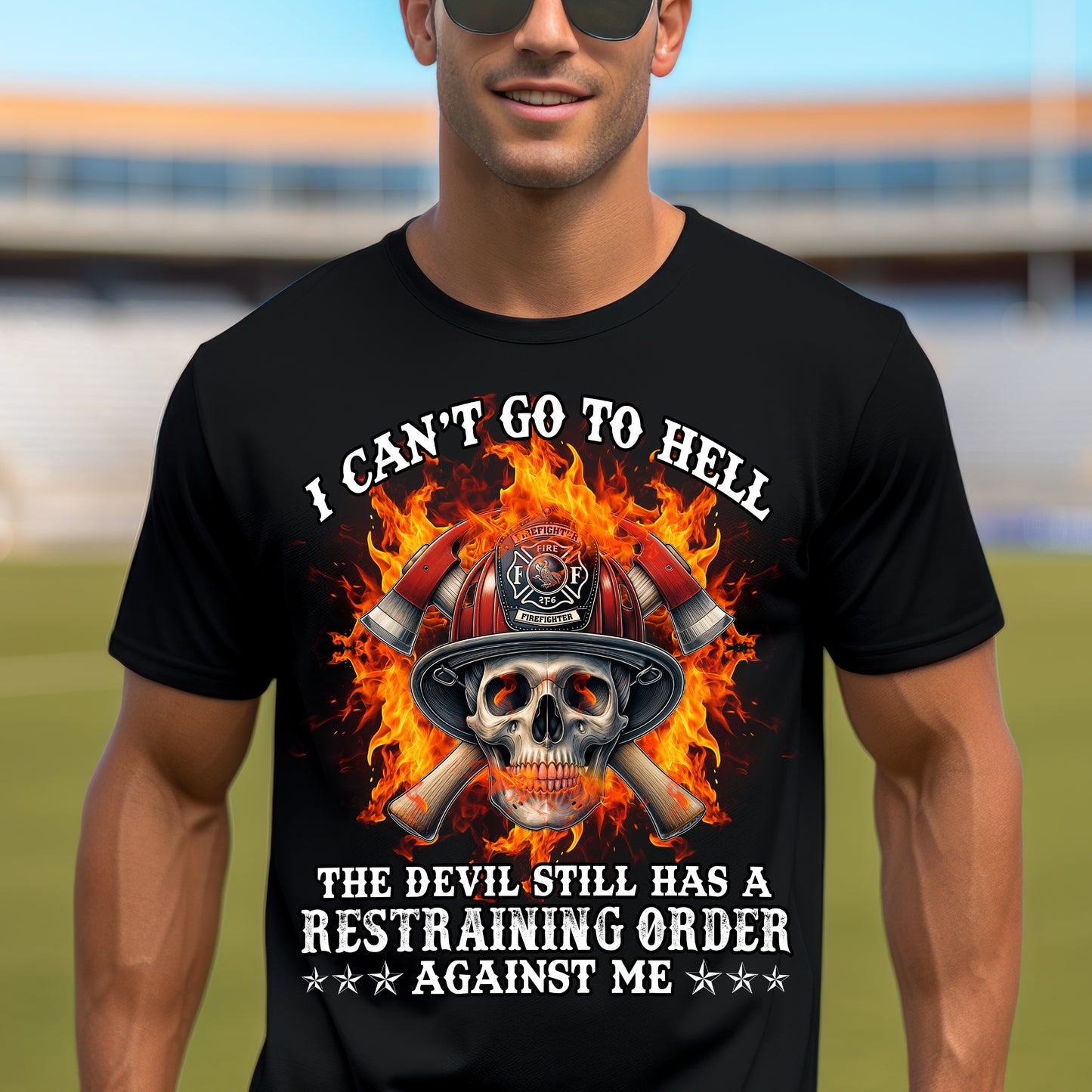 Unisex Softstyle T-Shirt: "I Can't Go to Hell - The Devil Has a Restraining Order" Graphic Tee