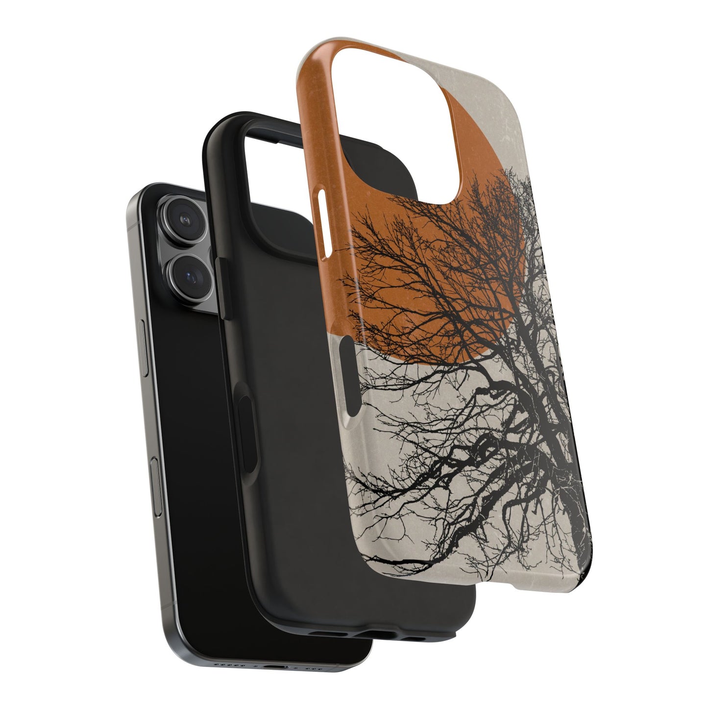 Artistic Tough Phone Case with Tree and Sunset Design