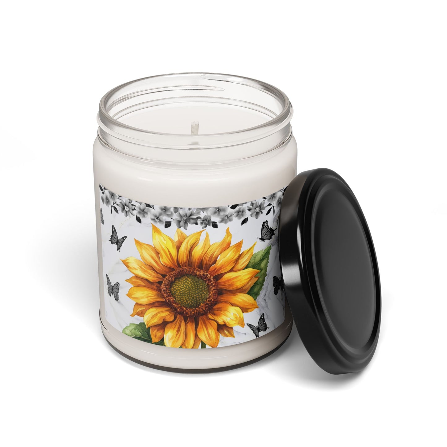 Sunflower & Butterfly Scented Soy Candle – 9oz Relaxation Gift for Home Décor