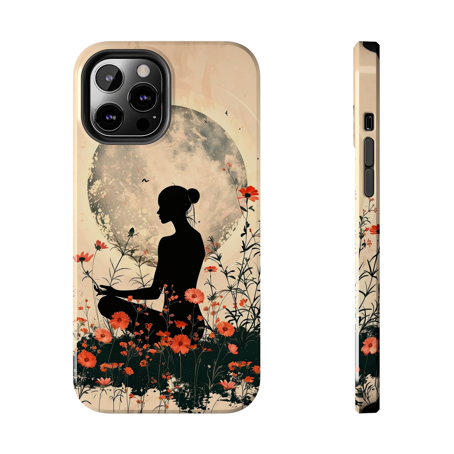 Meditative Vibe Tough Phone Case - Floral Silhouette Design