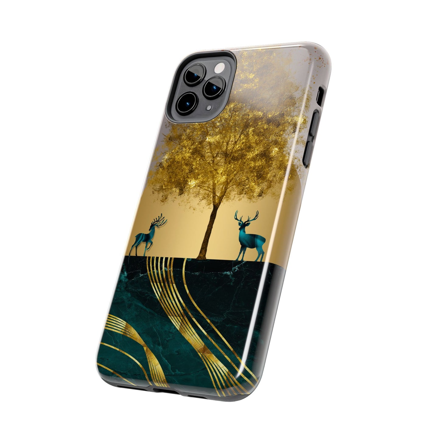 Elegant Wilderness Tough Phone Case - Golden Tree & Deer Design
