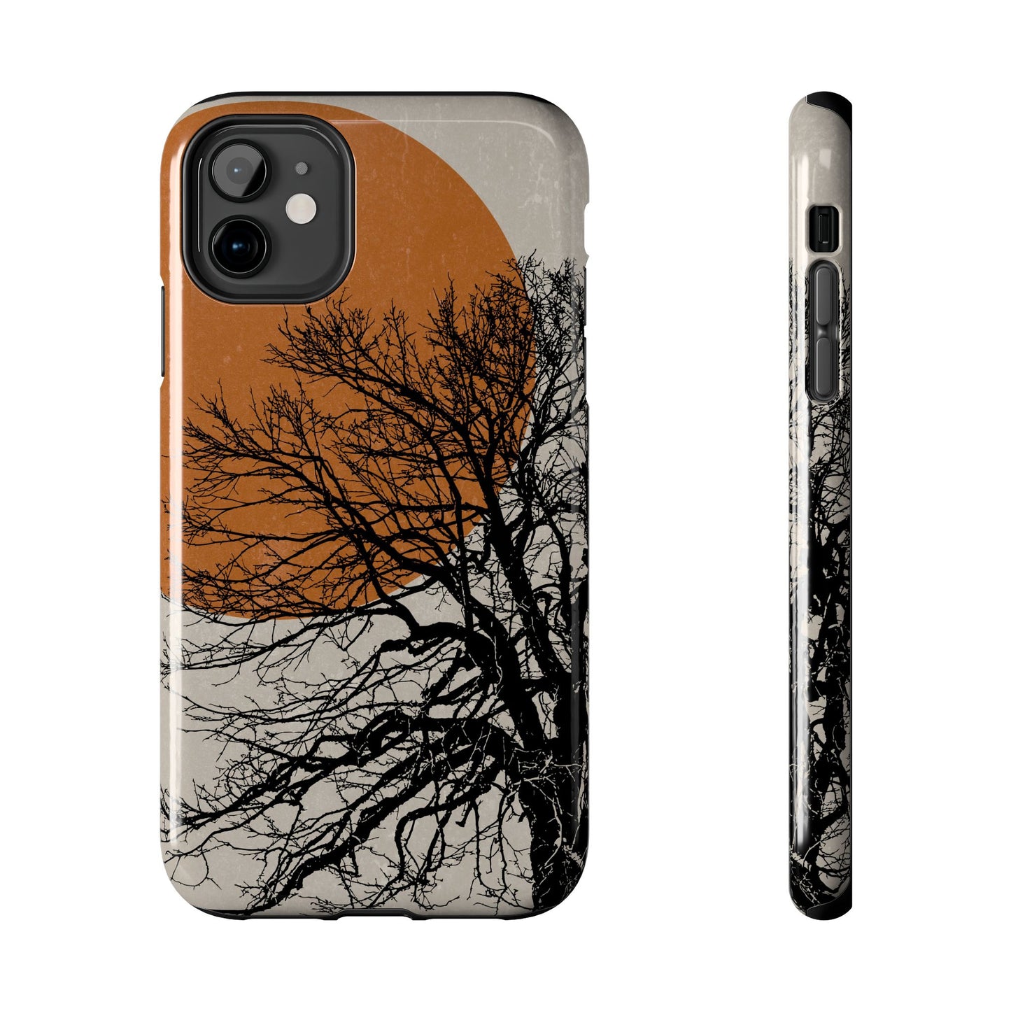 Artistic Tough Phone Case with Tree and Sunset Design