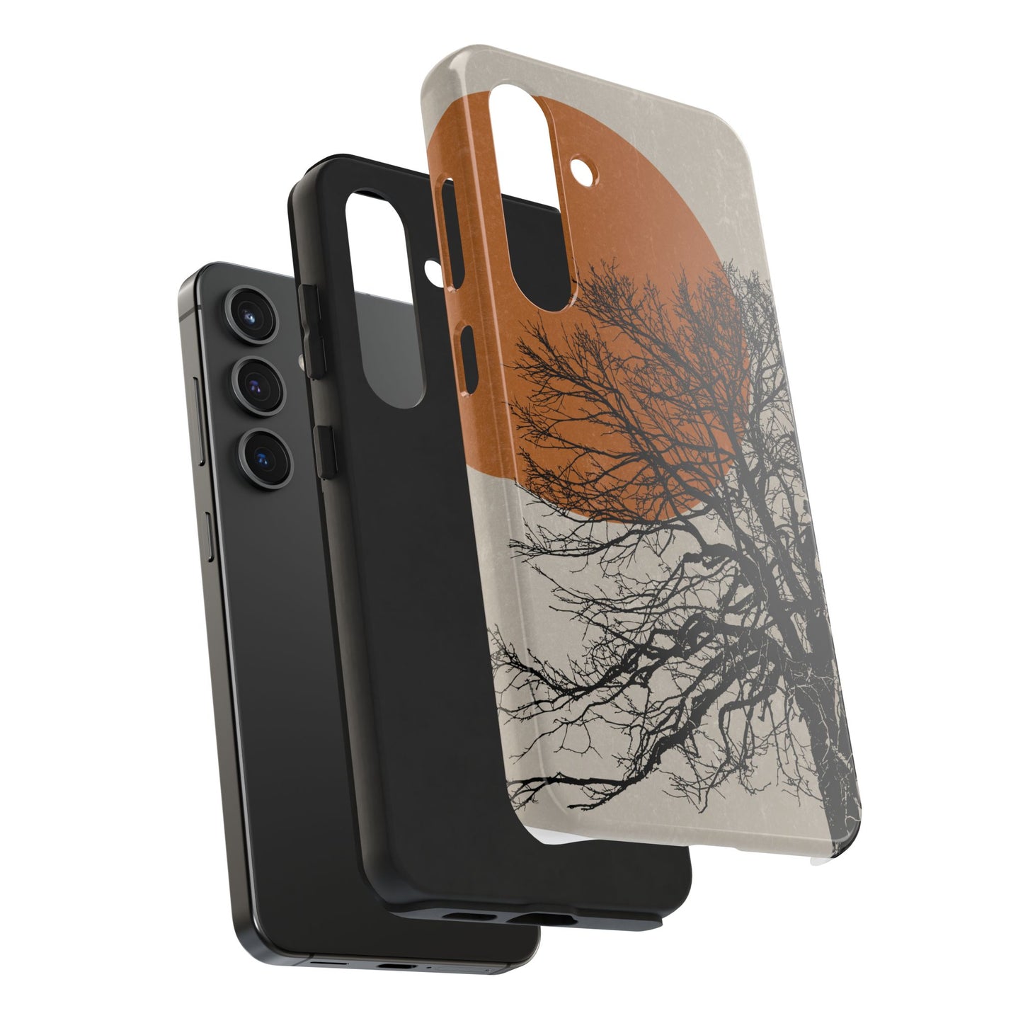 Artistic Tough Phone Case with Tree and Sunset Design