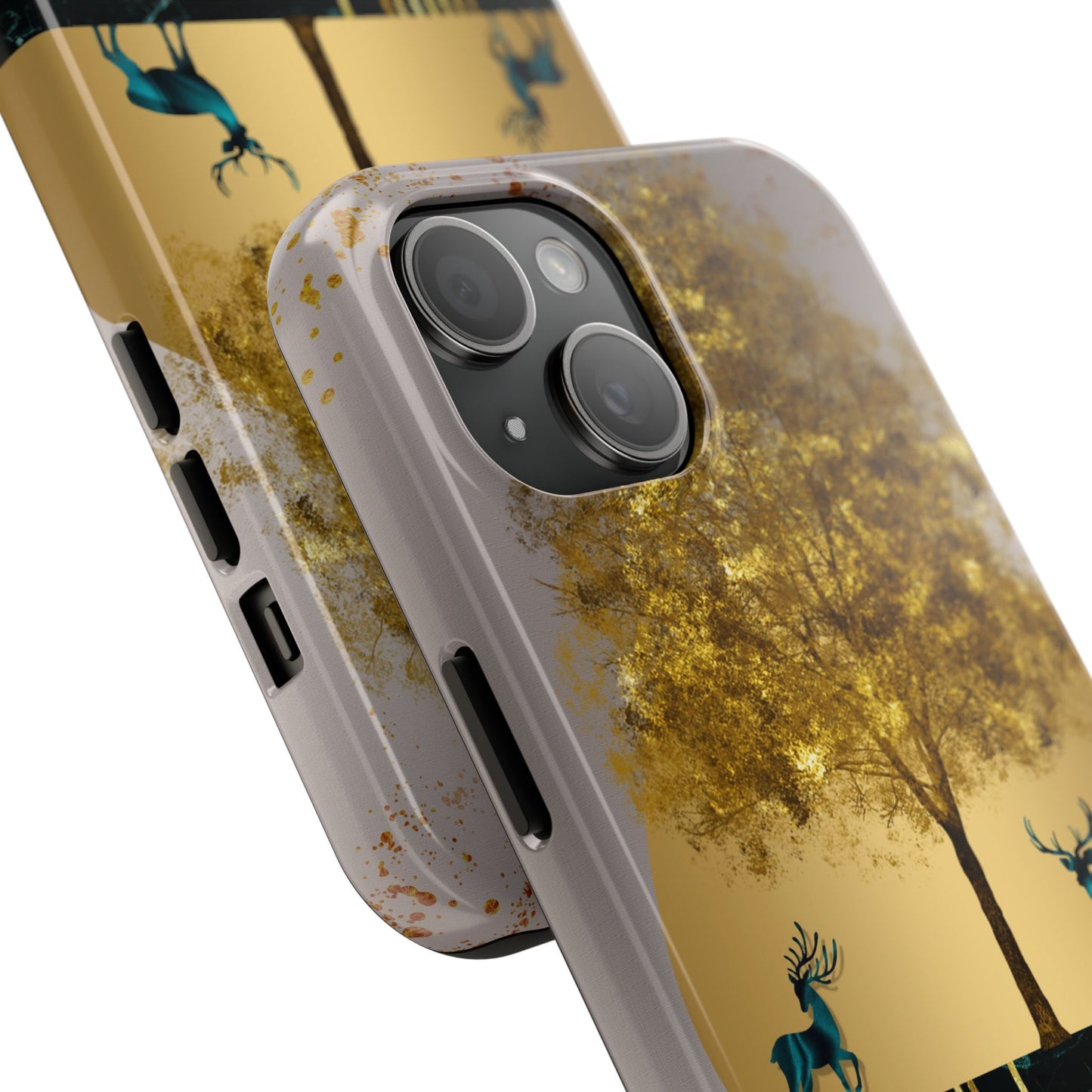 Elegant Wilderness Tough Phone Case - Golden Tree & Deer Design