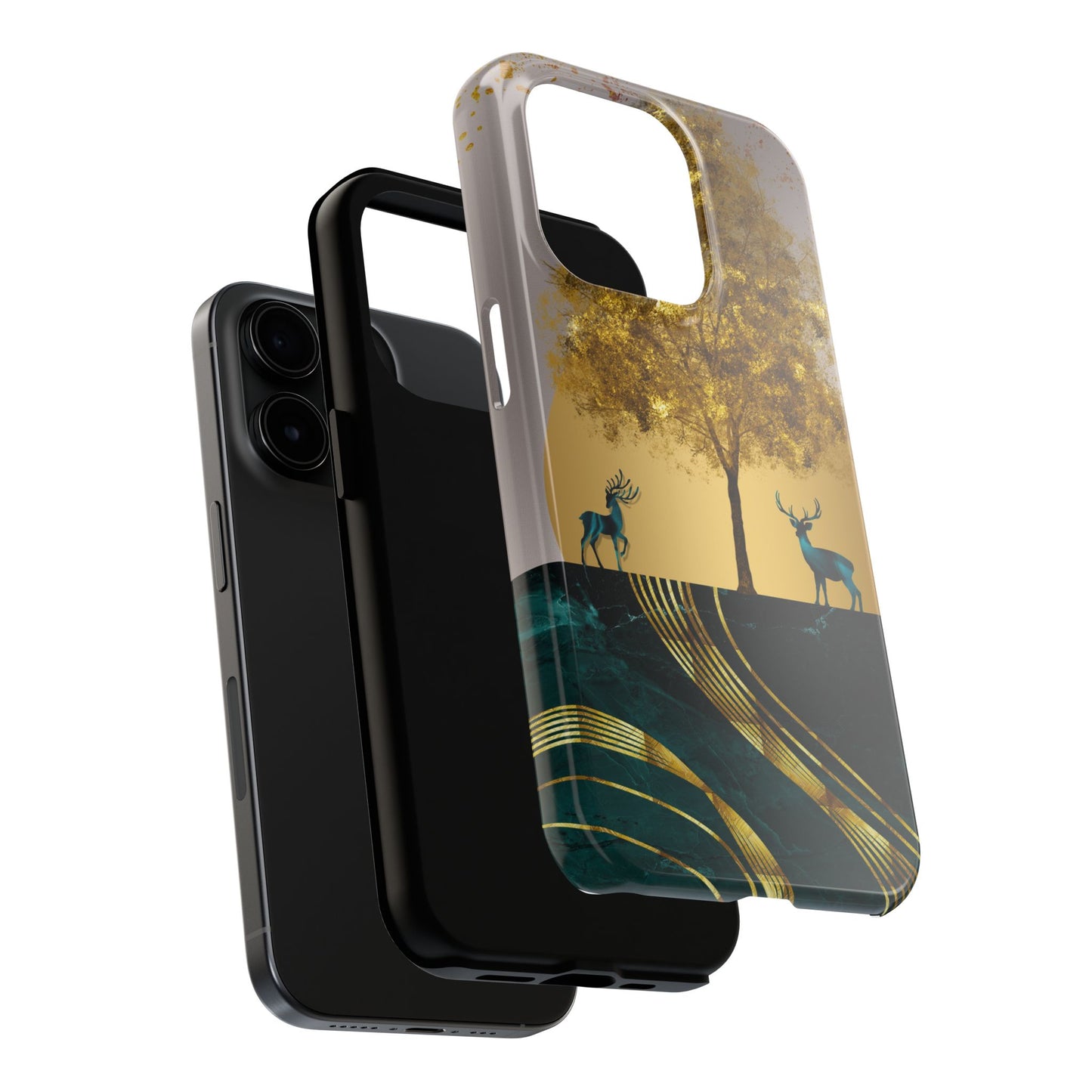 Elegant Wilderness Tough Phone Case - Golden Tree & Deer Design