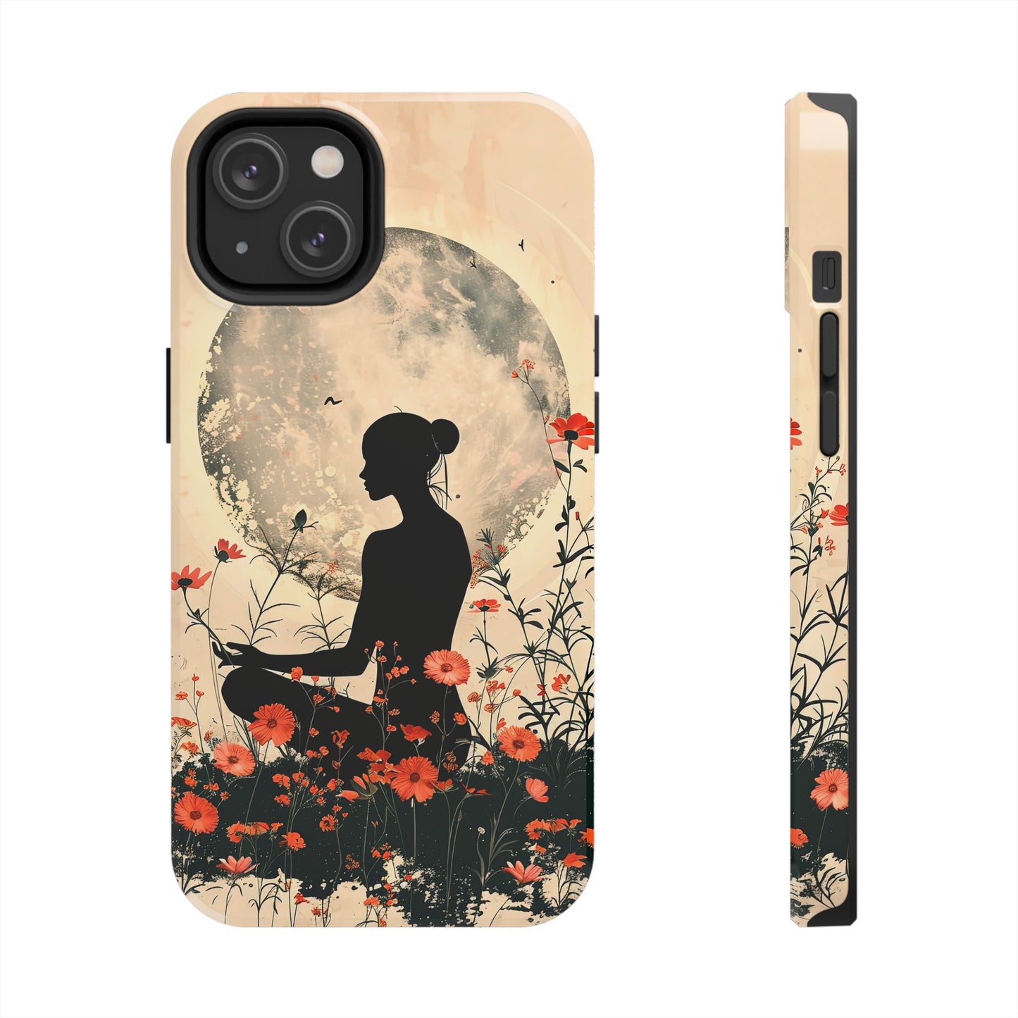 Meditative Vibe Tough Phone Case - Floral Silhouette Design