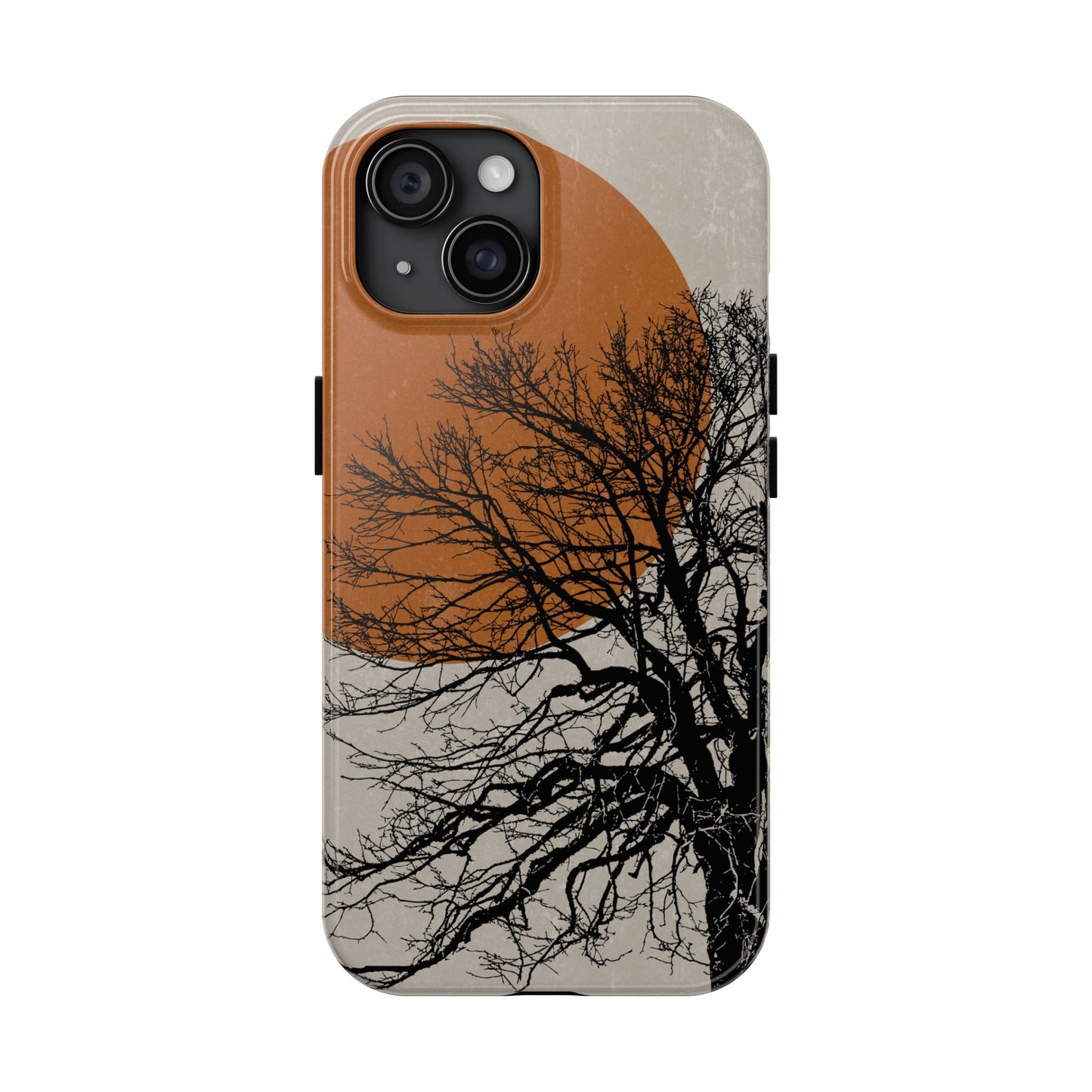 Artistic Tough Phone Case with Tree and Sunset Design