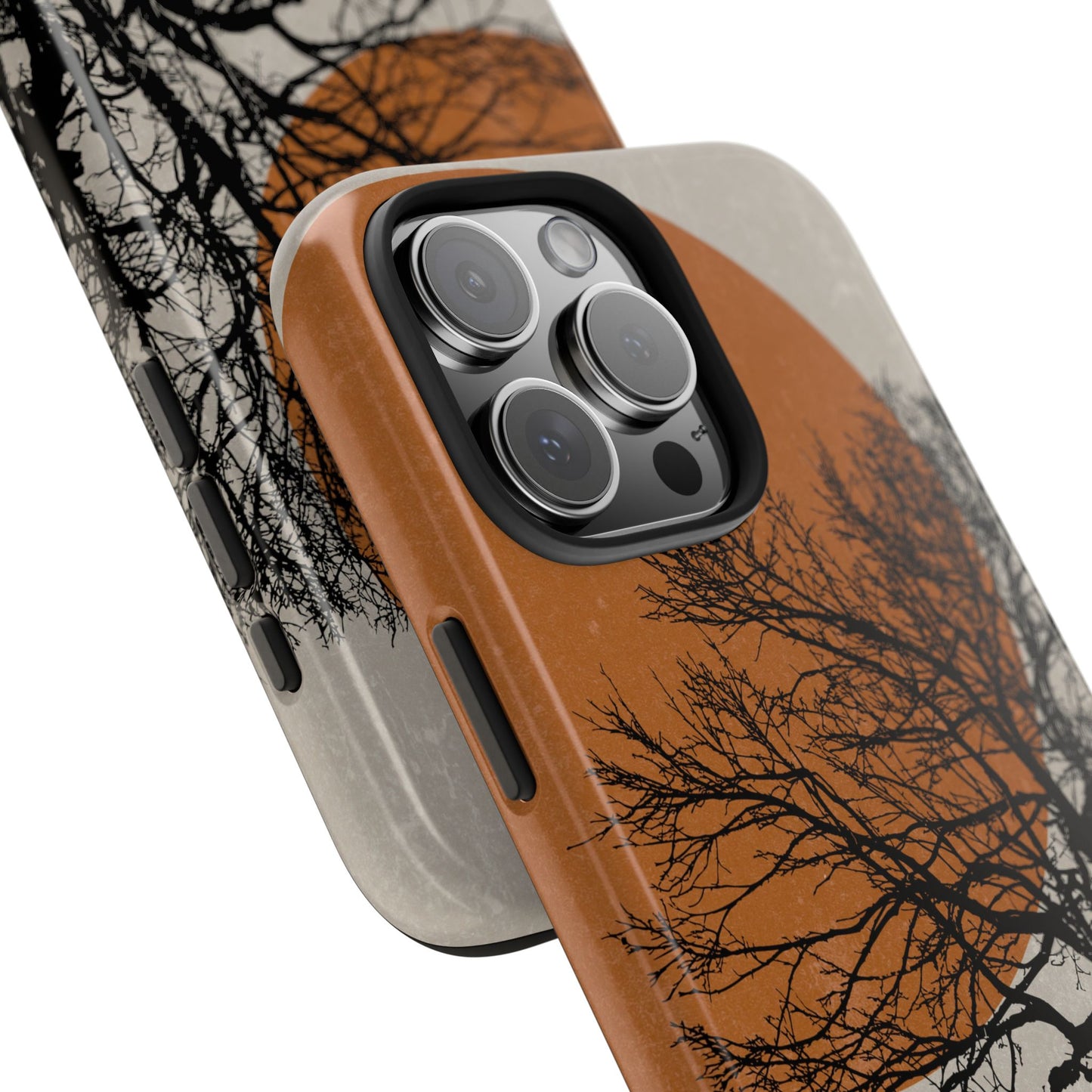 Artistic Tough Phone Case with Tree and Sunset Design