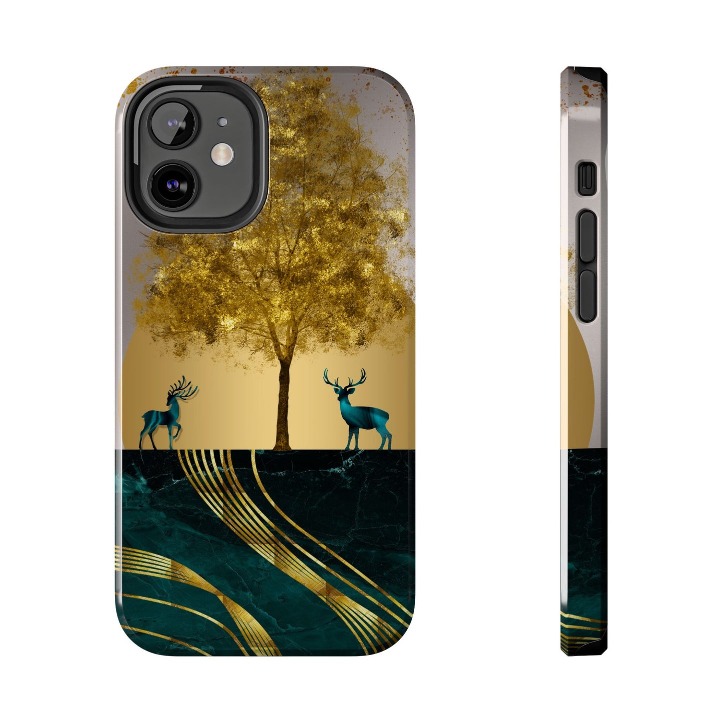 Elegant Wilderness Tough Phone Case - Golden Tree & Deer Design