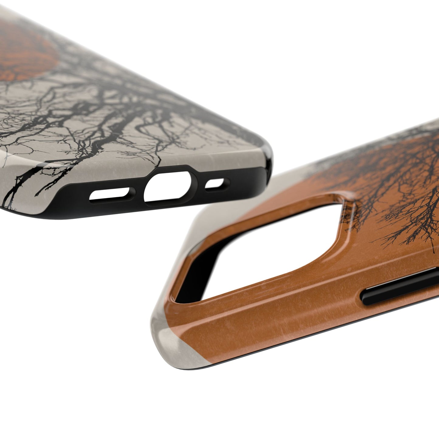 Artistic Tough Phone Case with Tree and Sunset Design
