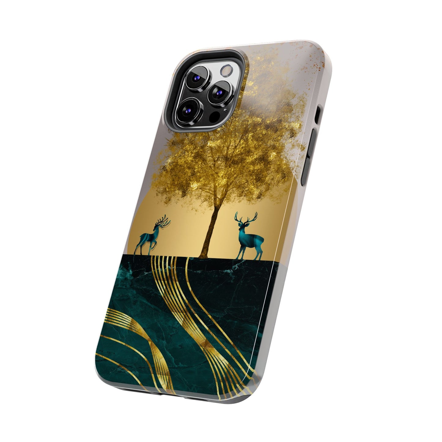 Elegant Wilderness Tough Phone Case - Golden Tree & Deer Design